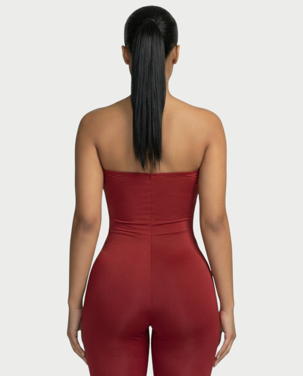 ZANIYA Strapless Twist-Front Flare Jumpsuit