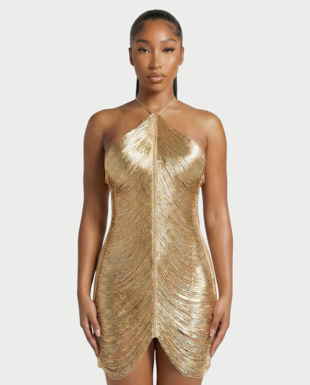 TRIZIA Halterneck Fringe Bodycon Mini Dress