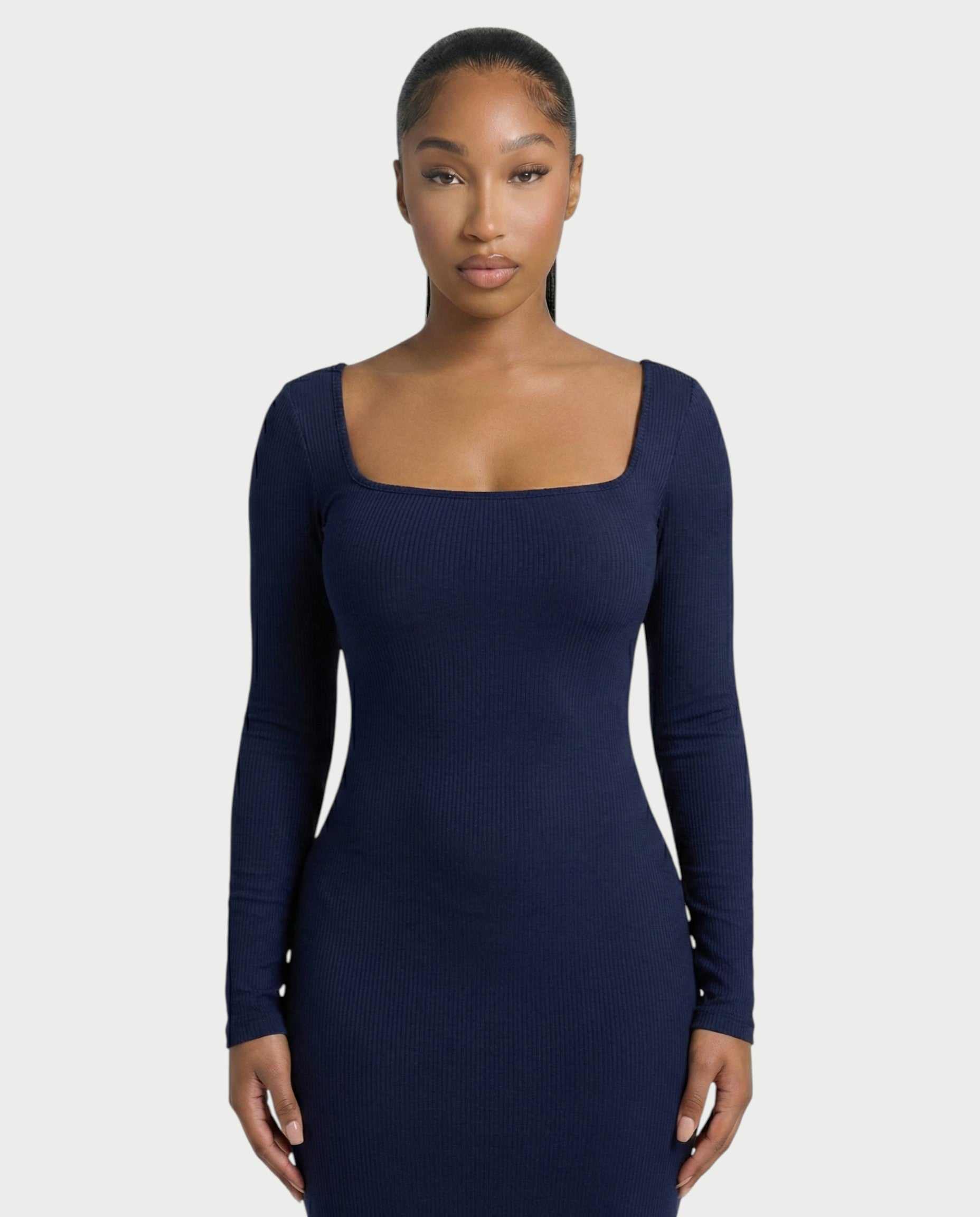 Ribbed Square-Neck Maxi Dress