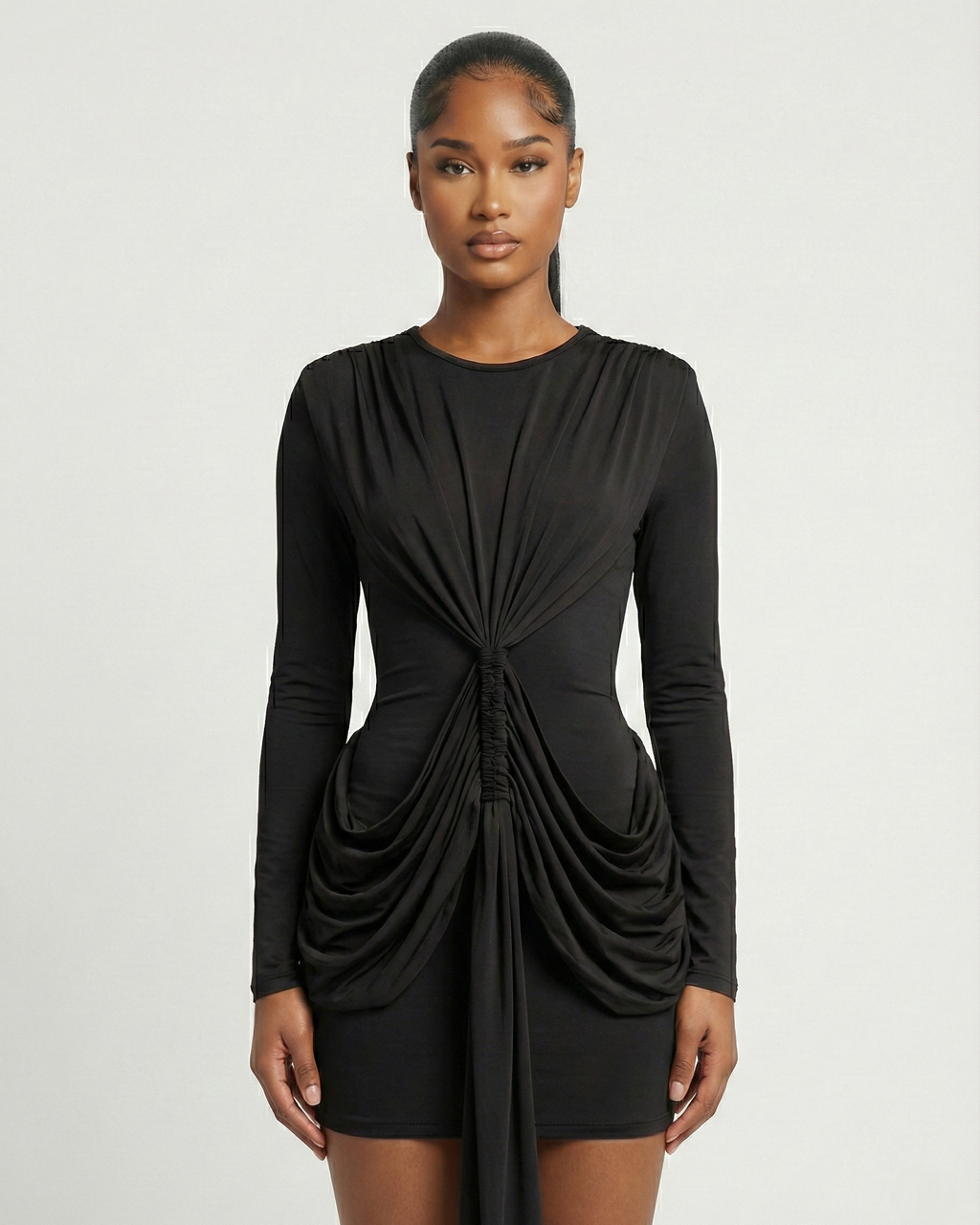 ORIYA Front Knot Long-Sleeve Mini Dress