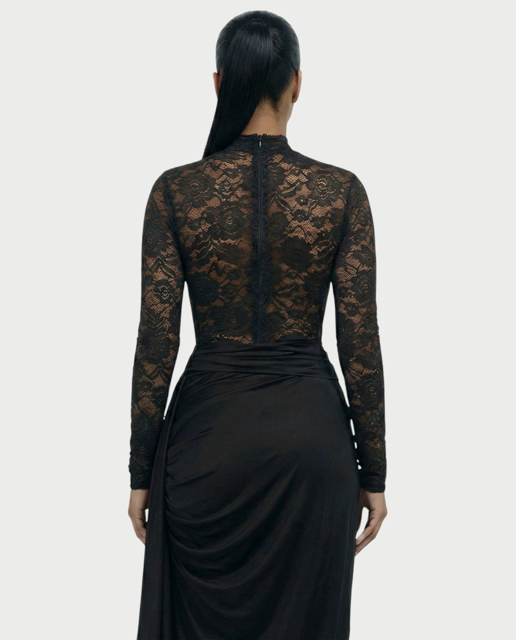 EVASYN Sheer Lace Jumpsuit & Wrap Skirt Set