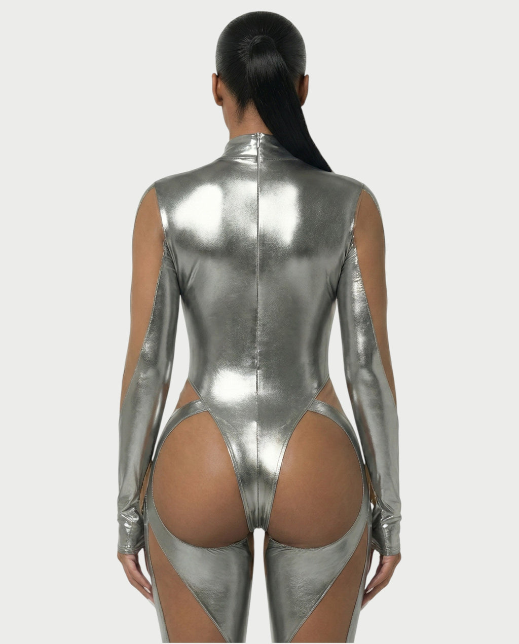 SHAYA Mesh & Metallic Cutout Jumpsuit