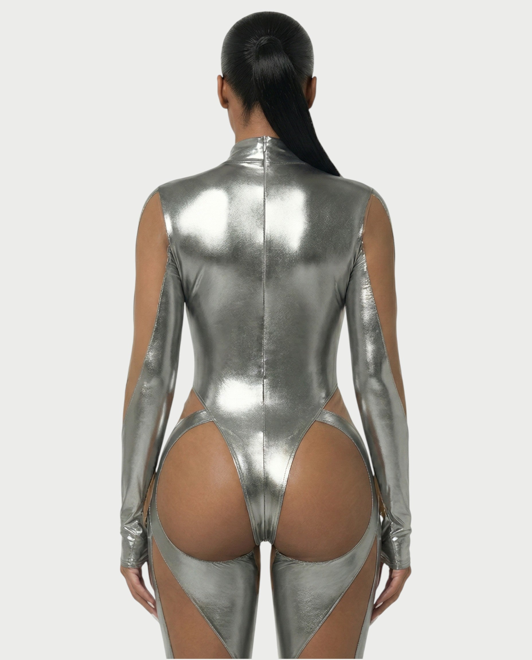 SHAYA Mesh & Metallic Cutout Jumpsuit