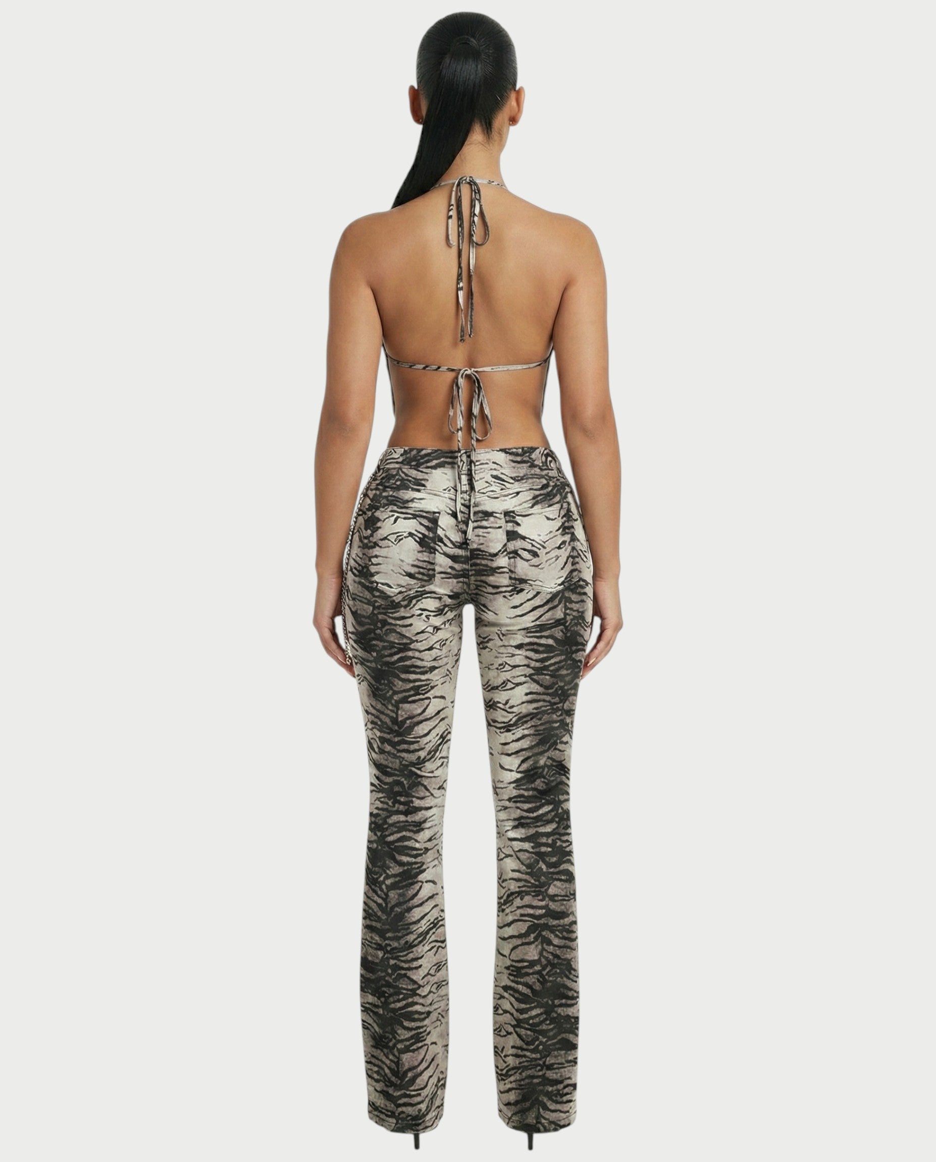 VEXA Zebra Print Top and Denim Jeans Set