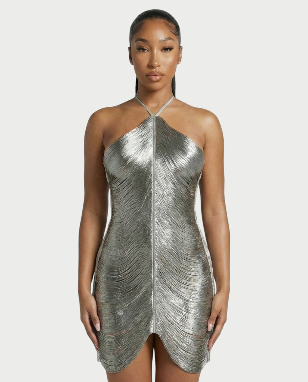 TRIZIA Halterneck Fringe Bodycon Mini Dress