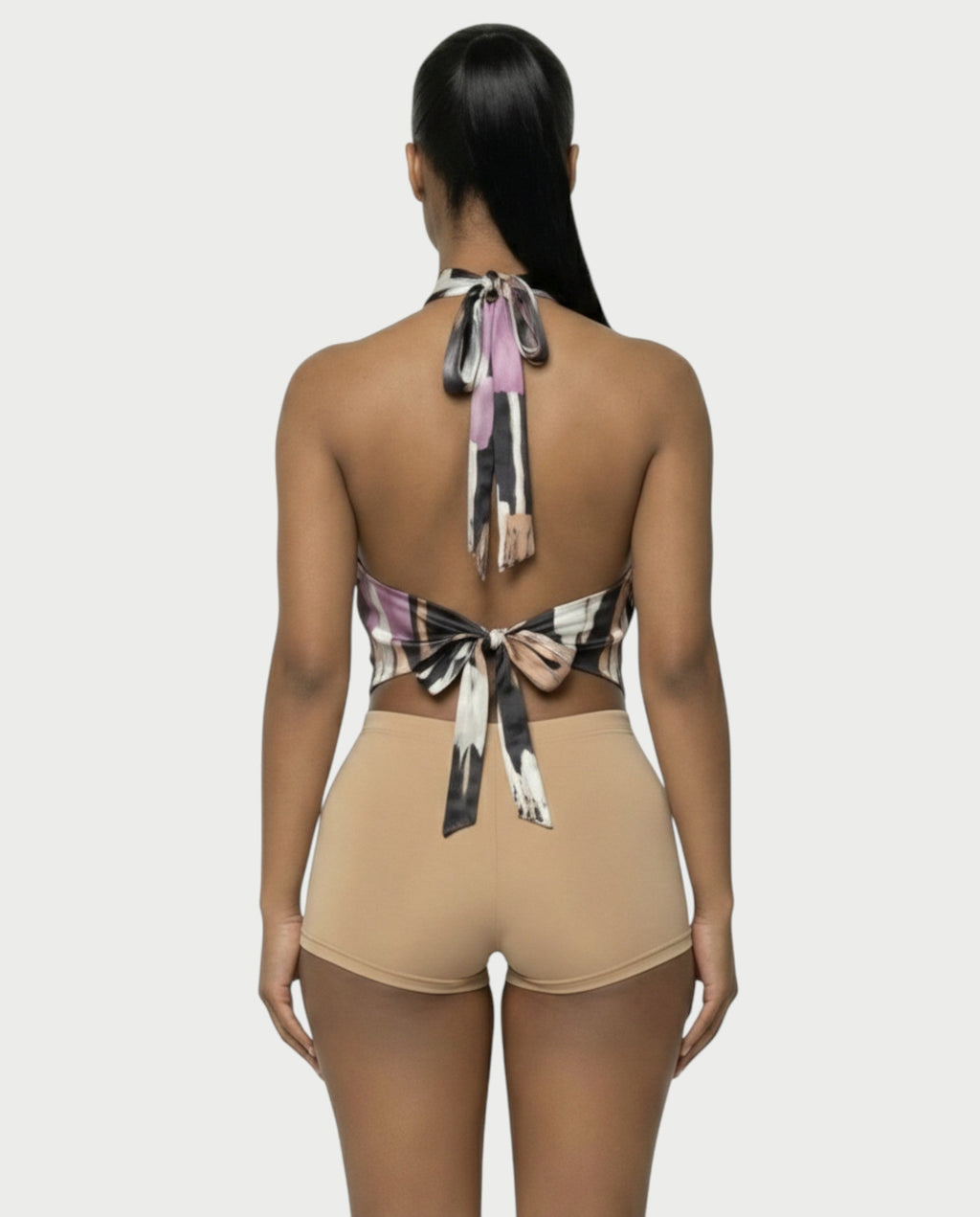 MAEVYN Backless High Neck Top & Shorts Set