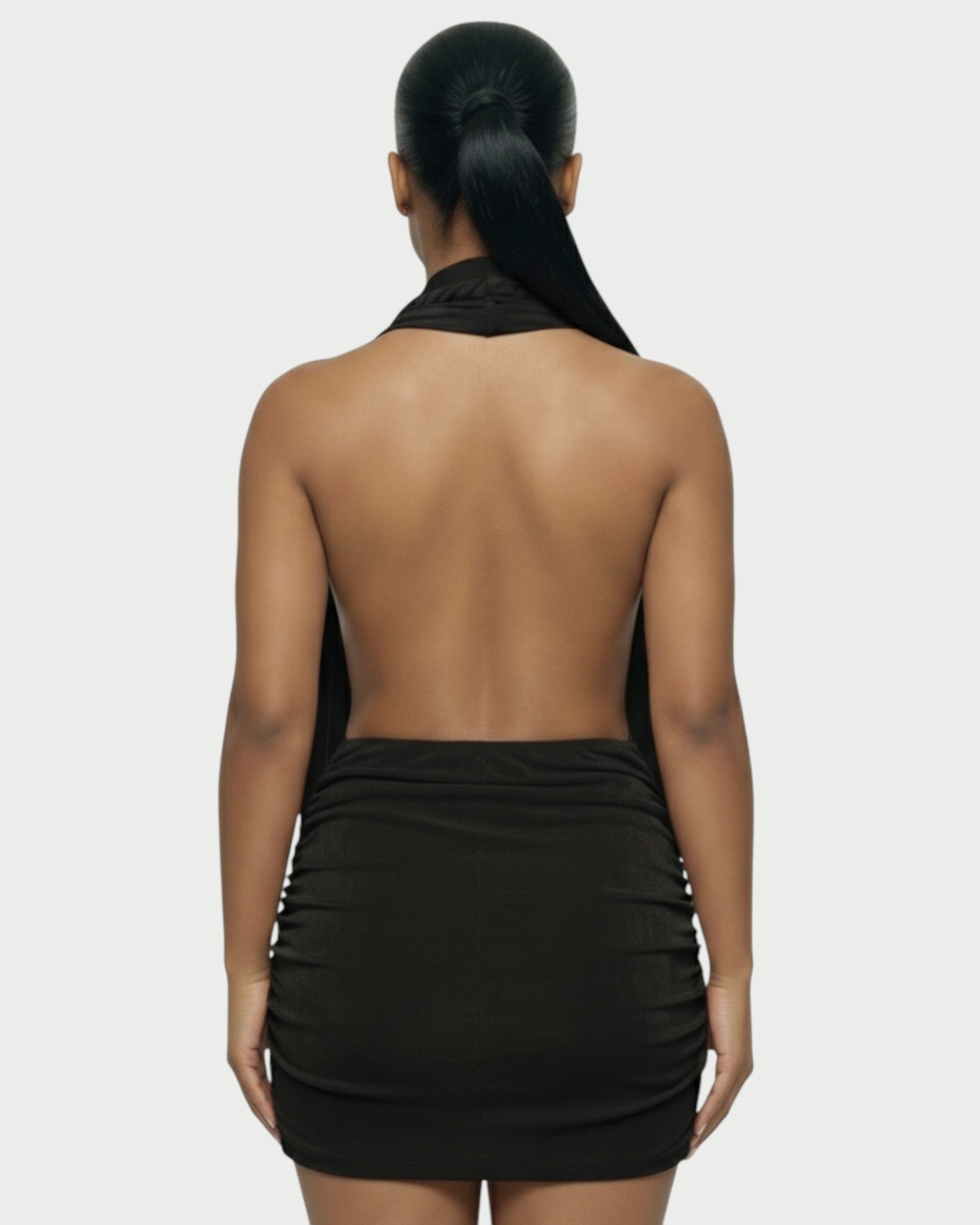 SIONA Rope Trim Draped Halter Mini Dress