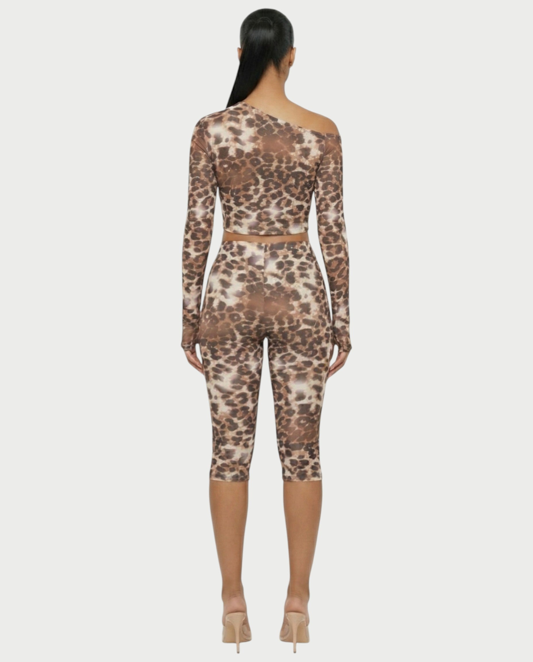 REVNA Leopard Print Asymmetrical Top & Capri Pants Set