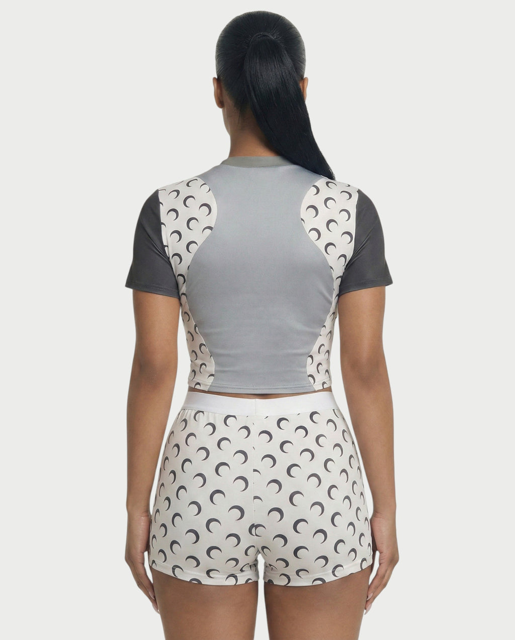 ZAVIA Crescent Contrast Print Crop Top & Shorts Set