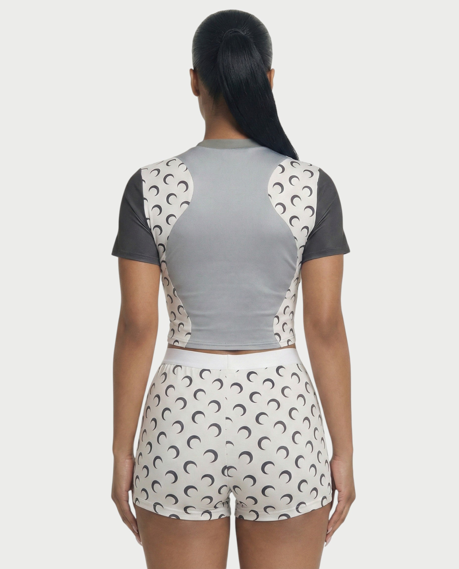 ZAVIA Crescent Contrast Print Crop Top & Shorts Set