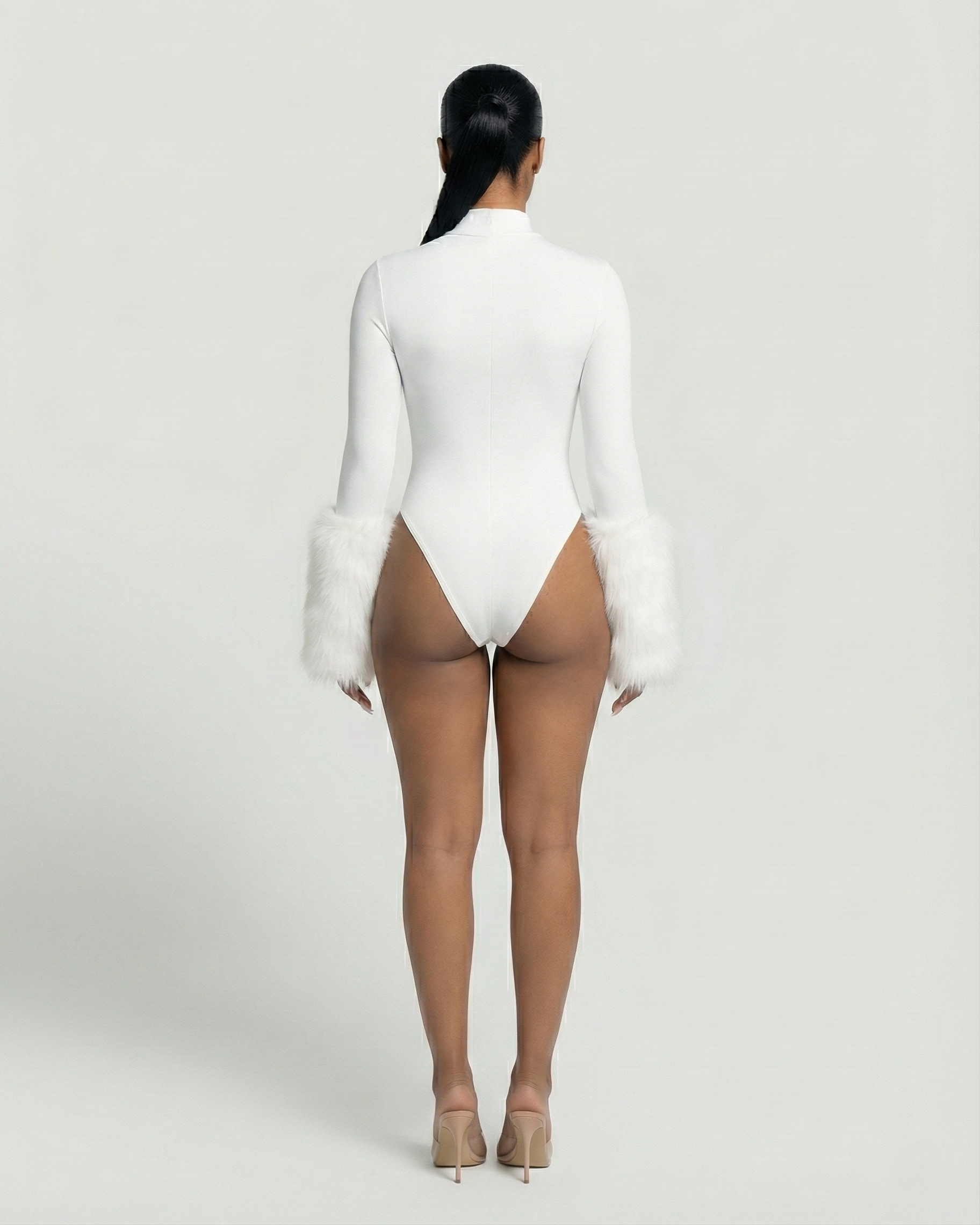JALIYA Long-Sleeve Faux Fur Cuff Bodysuit