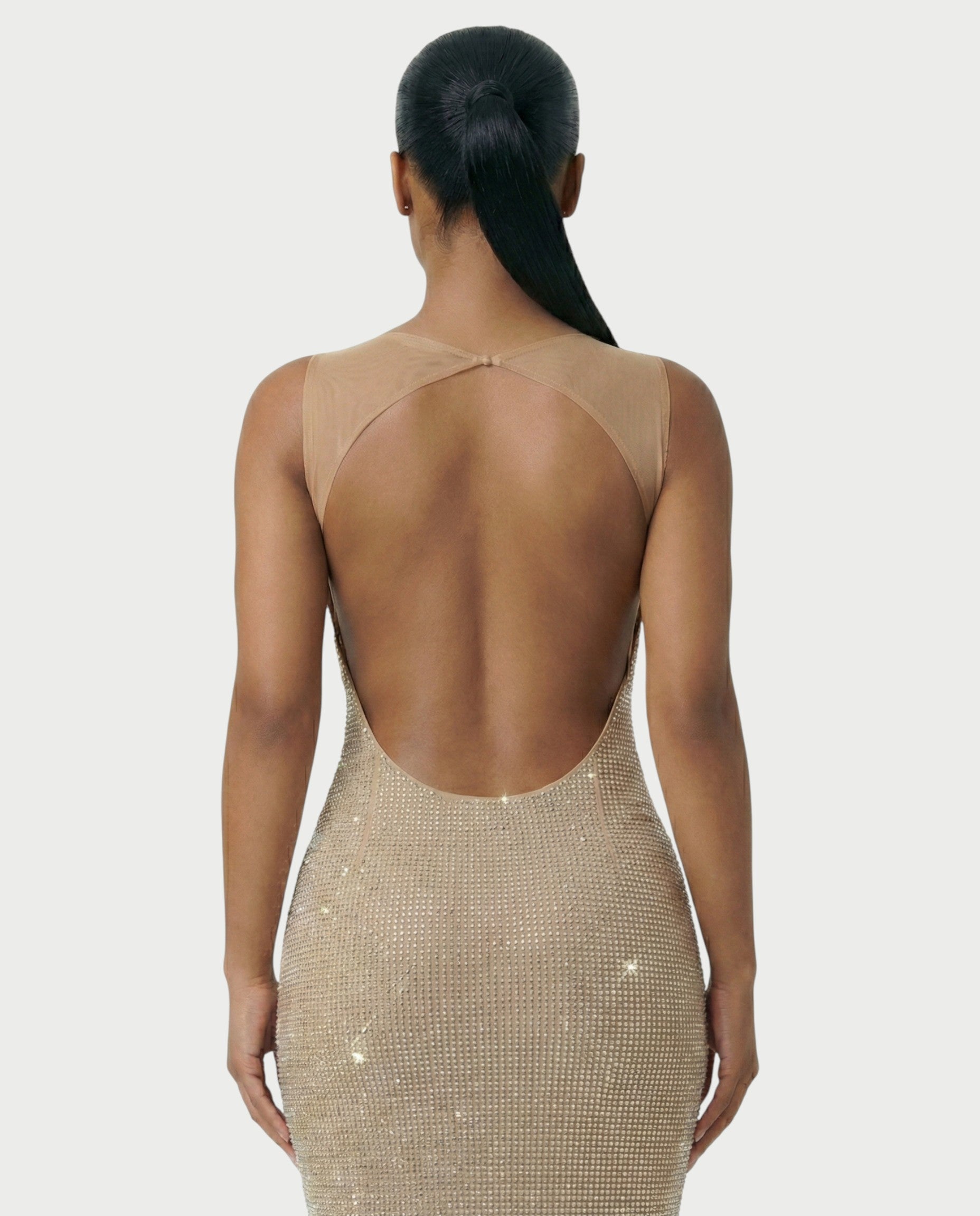 JADA Rhinestone Embelished Open-Back Maxi Dress