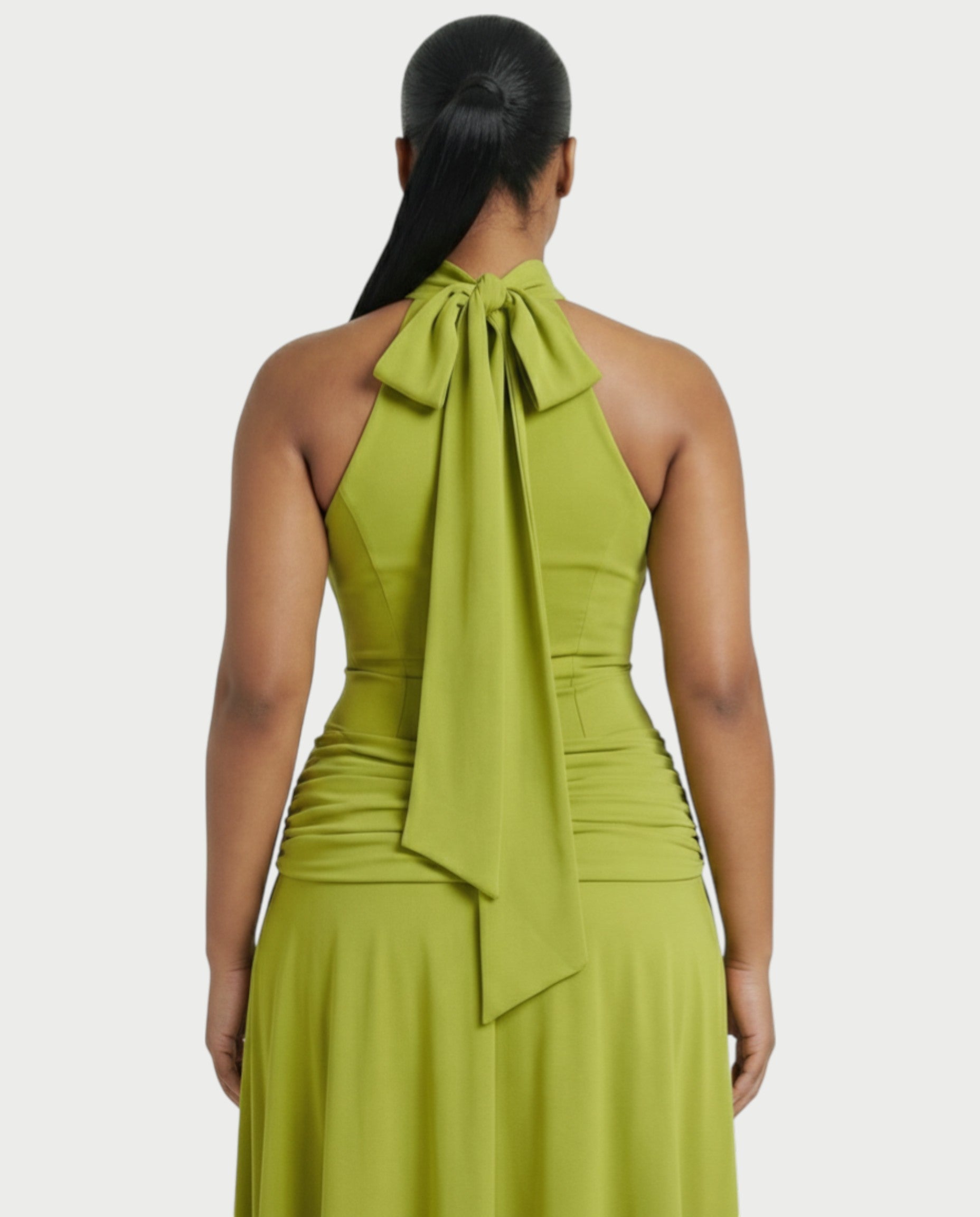 NOREYA High-Neck Ruched Waist Maxi Dress