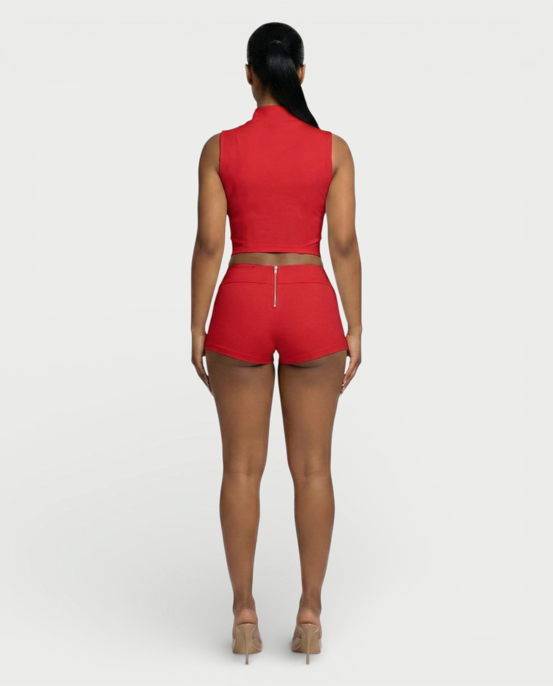 SARIAH Zip Up Cropped Tank Top & Shorts Set