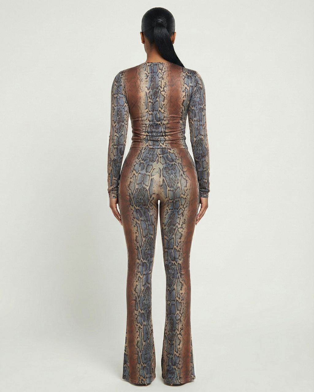 MONET Snake Print Top & Flare Pants Set