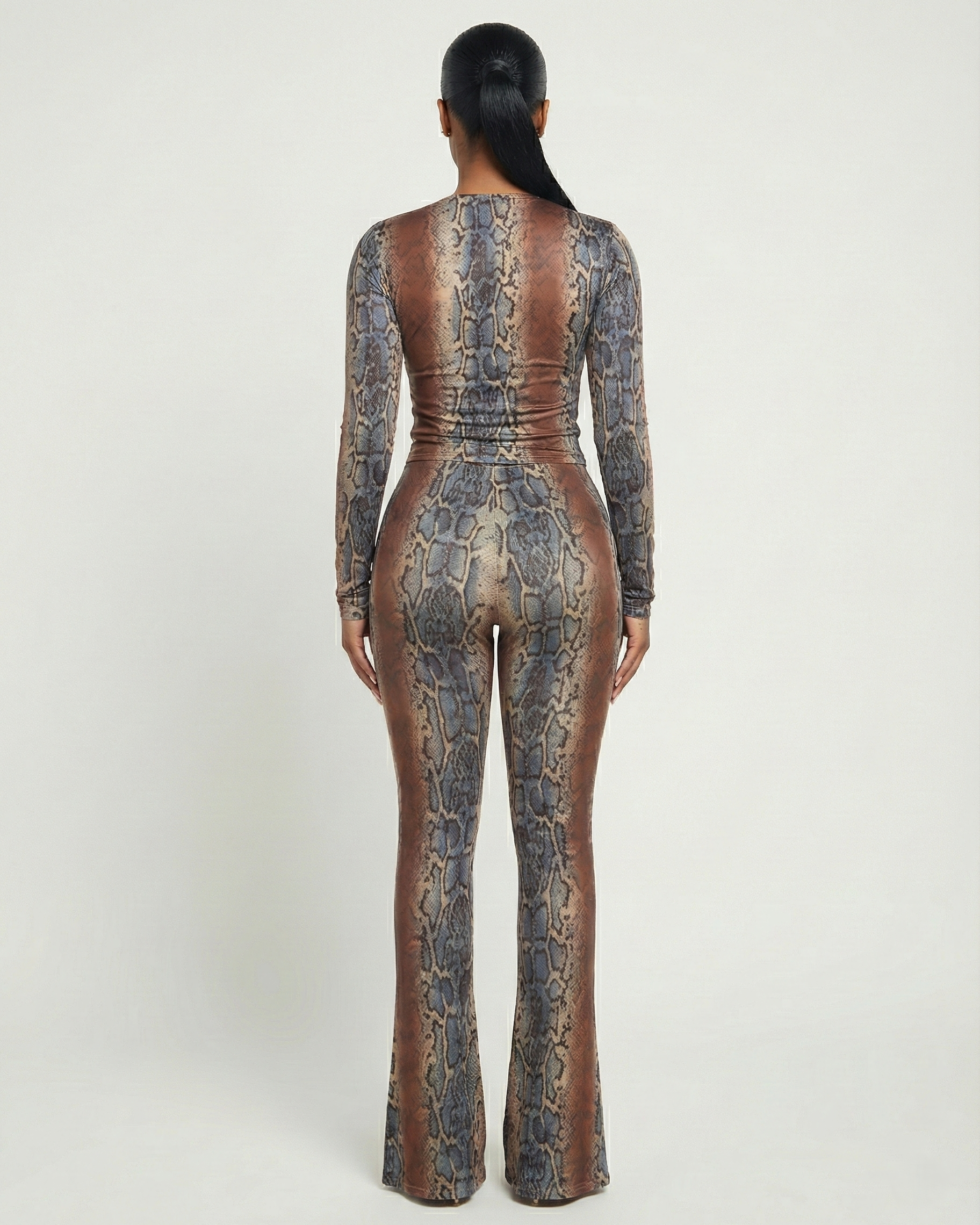 MONET Snake Print Top & Flare Pants Set