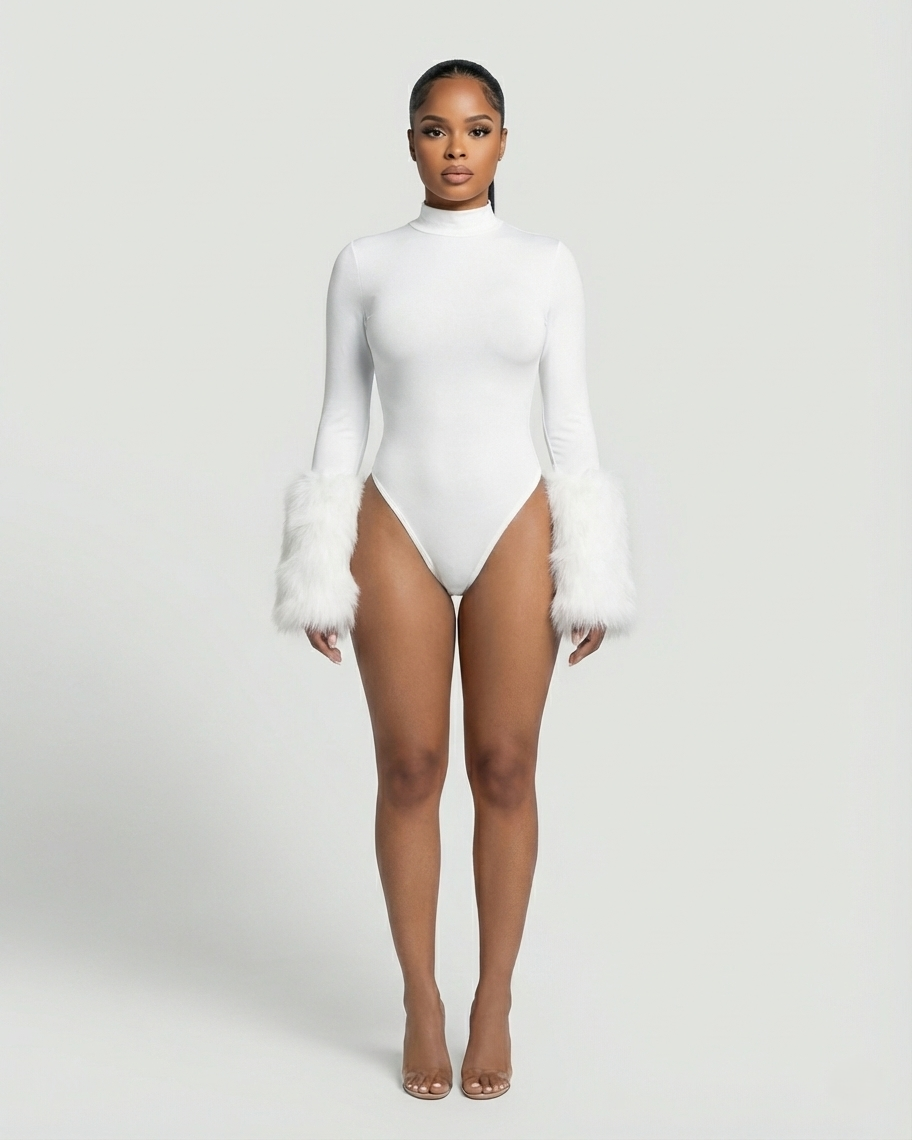 JALIYA Long-Sleeve Faux Fur Cuff Bodysuit
