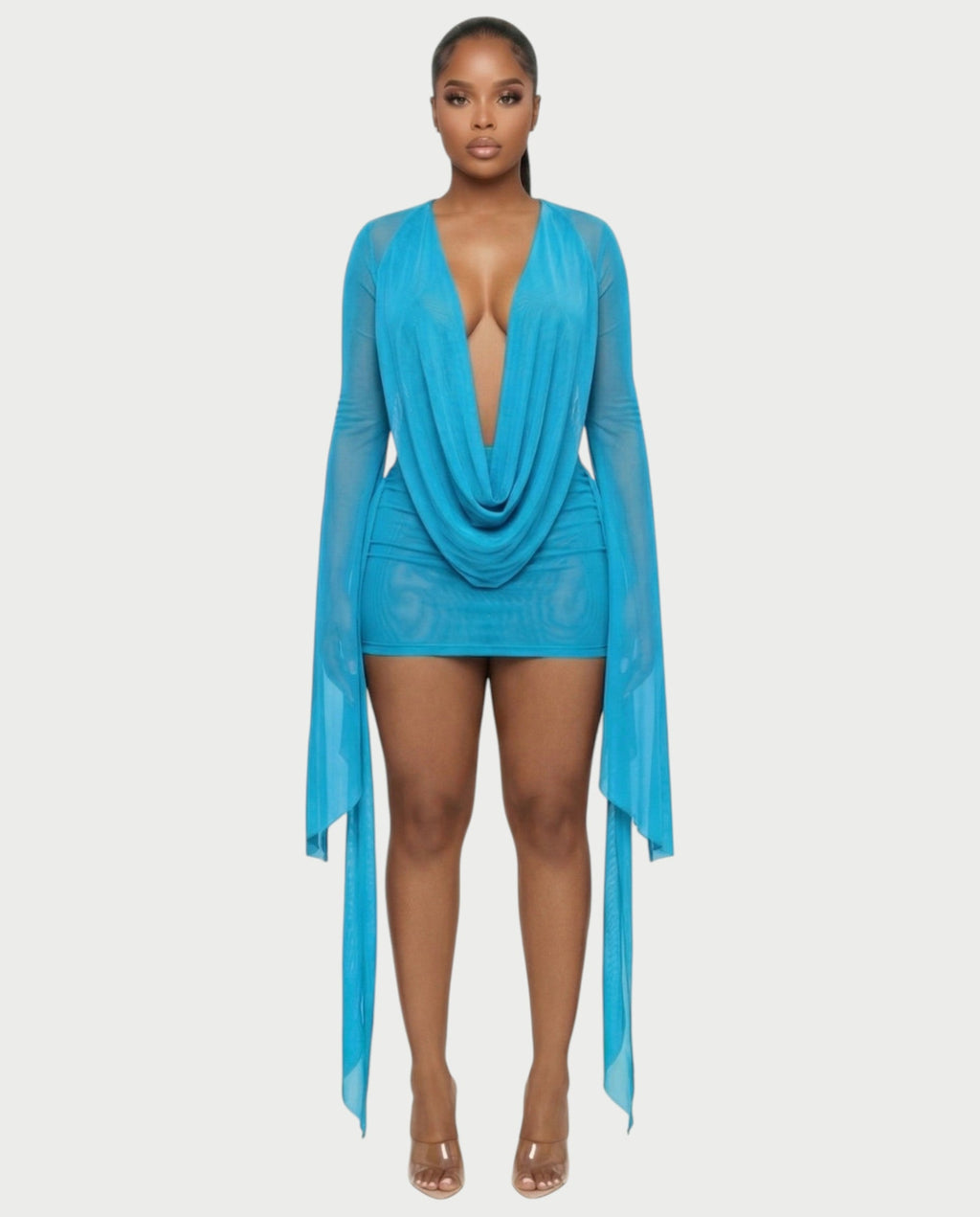 CAROL Cowl Neck Draped Mini Dress