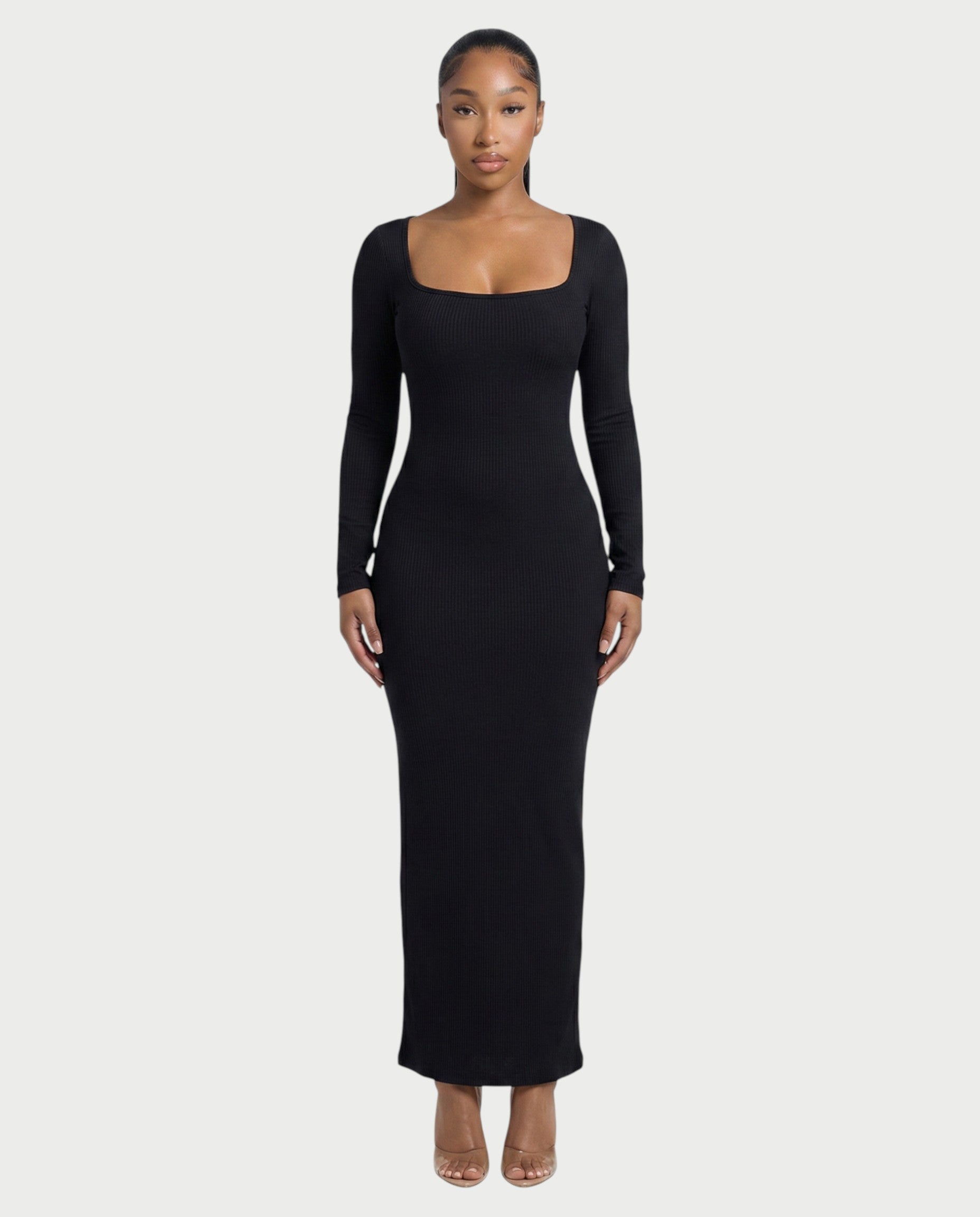 Ribbed Square-Neck Maxi Dress