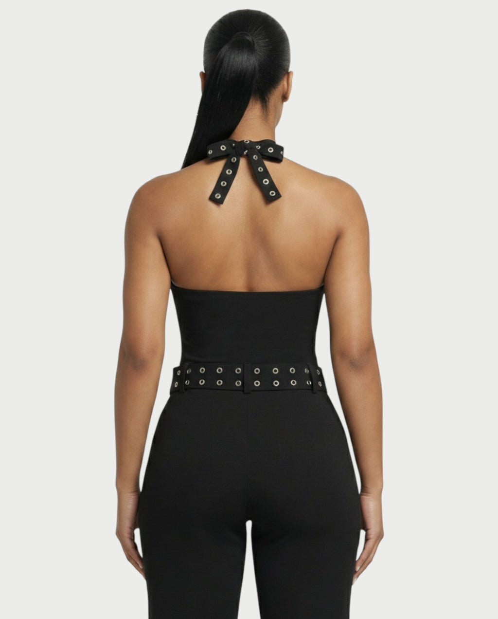 ALESSIA Eyelet Lace-Up Halter Jumpsuit