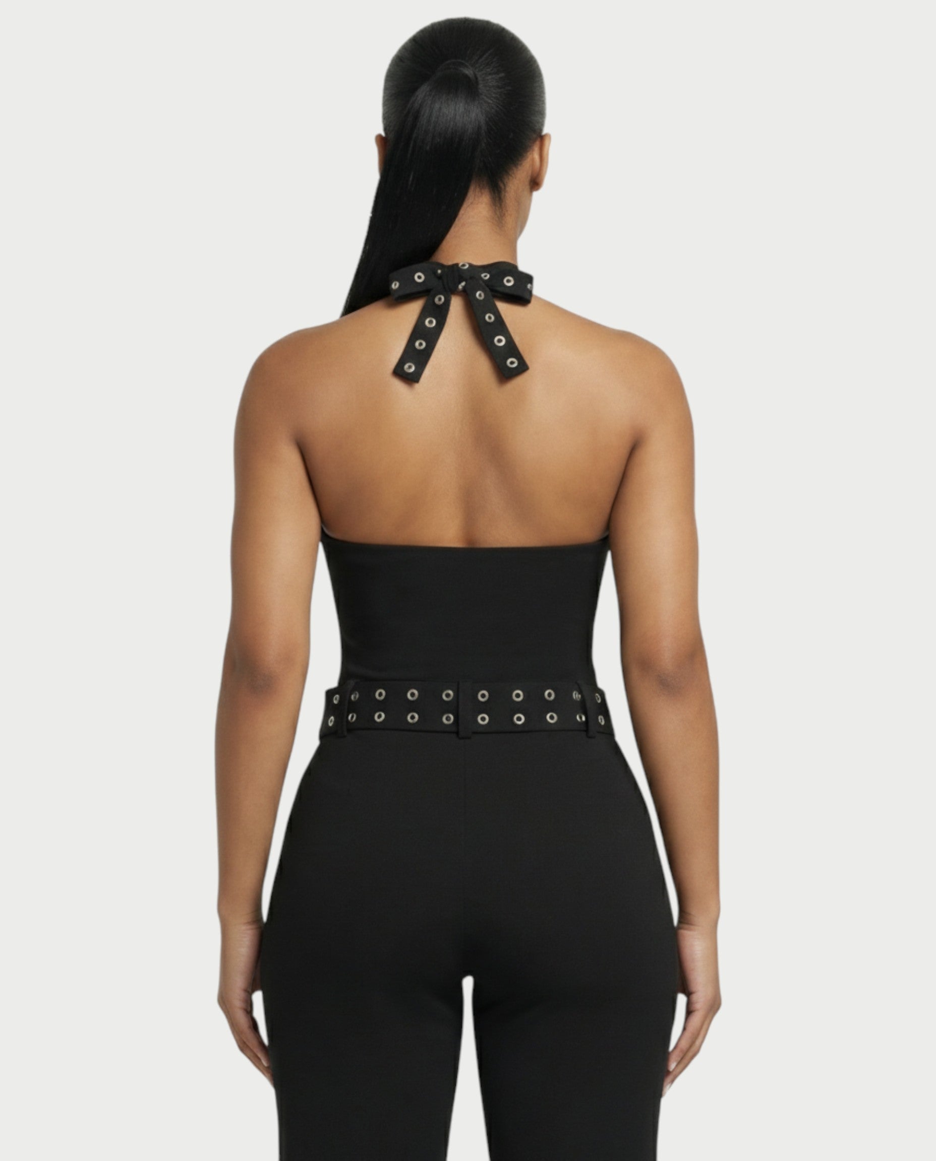 ALESSIA Eyelet Lace-Up Halter Jumpsuit