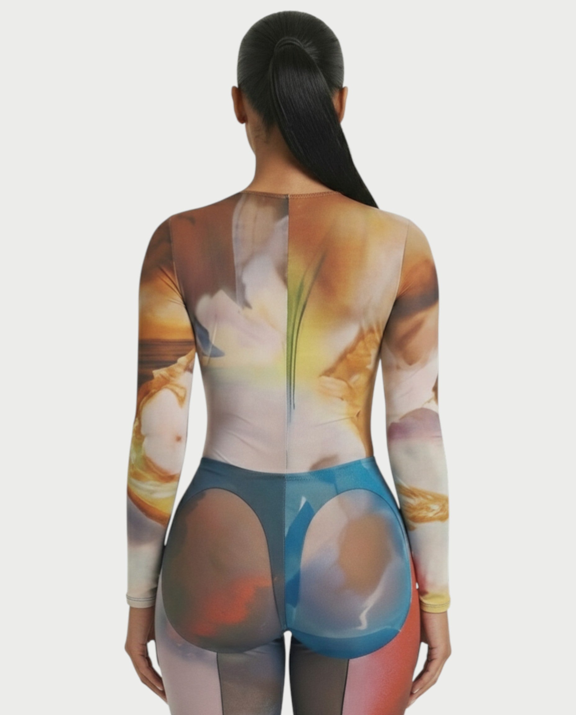 SHELBY Abstract Print Mesh Top & Tights Set