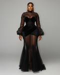 AMINA Mesh Corset Ruched Maxi Dress