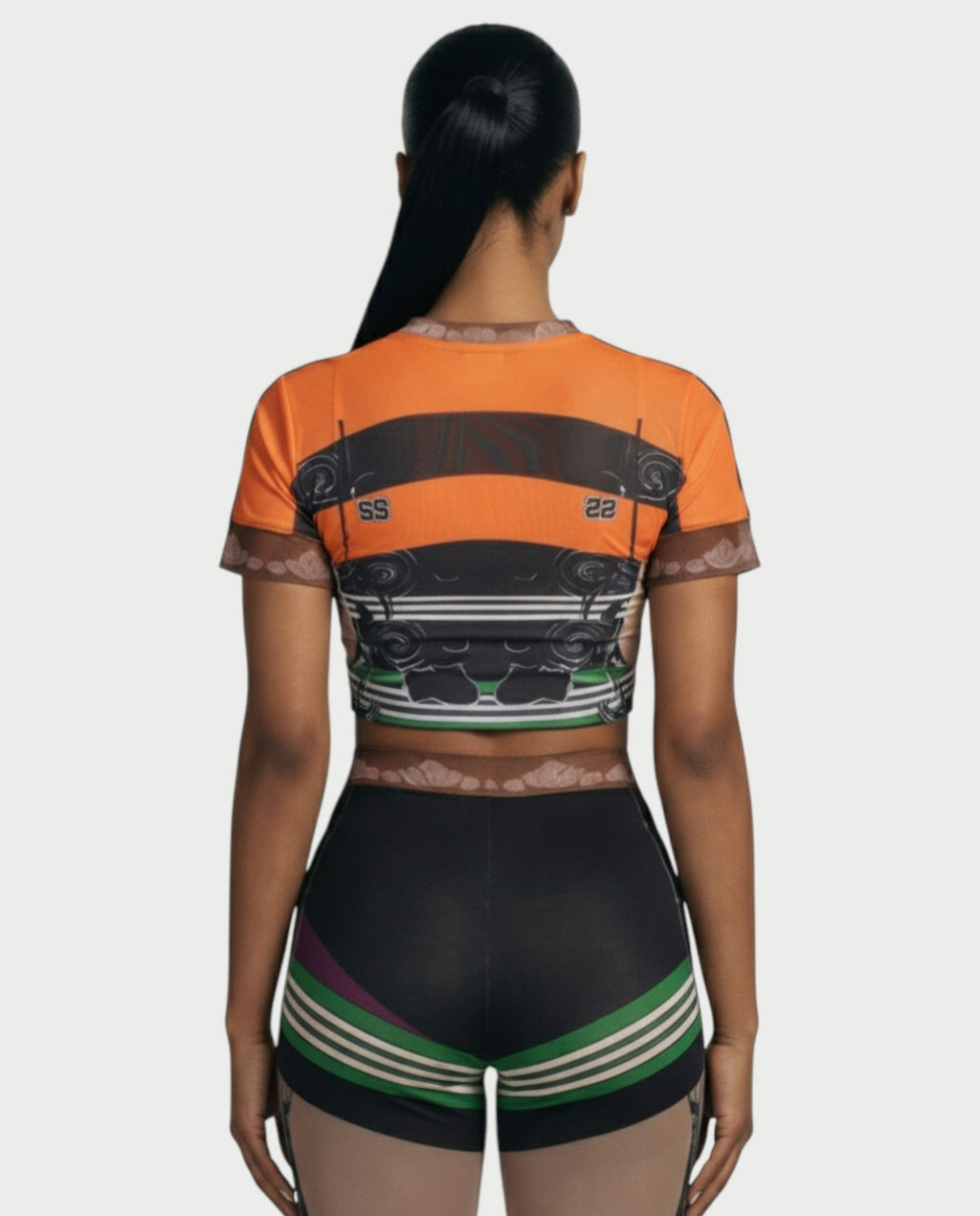 ASHLYN Printed Mesh Crop Top & Pants Set