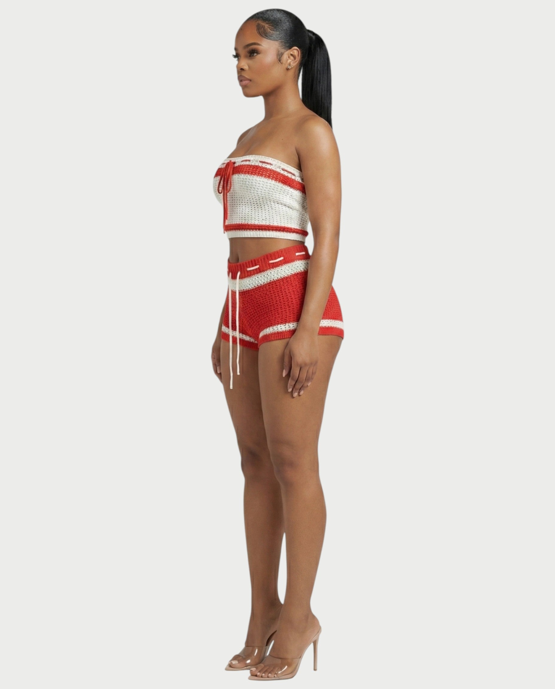 BELLE Striped Crochet Knit Top & Short Set