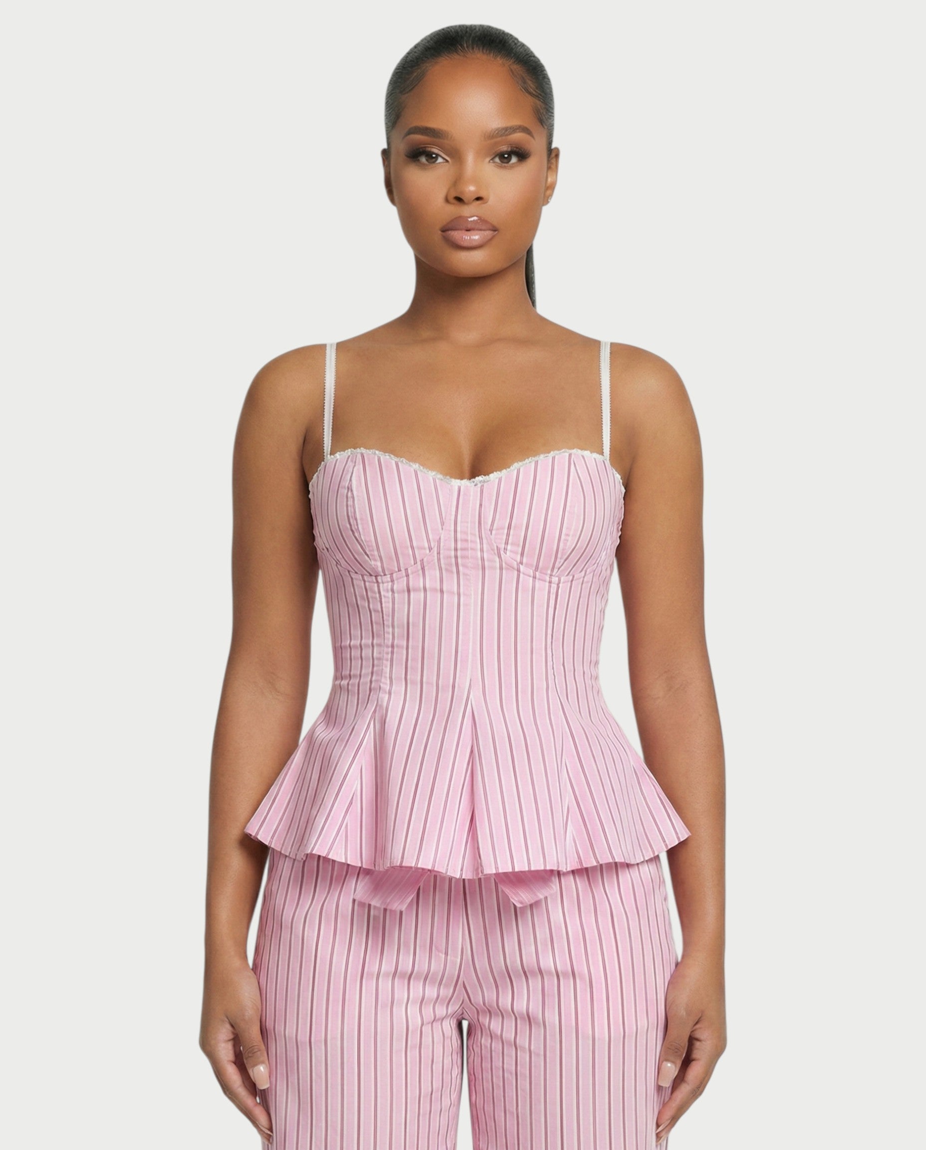AZURE Pinstripe Peplum Top & Trouser Set