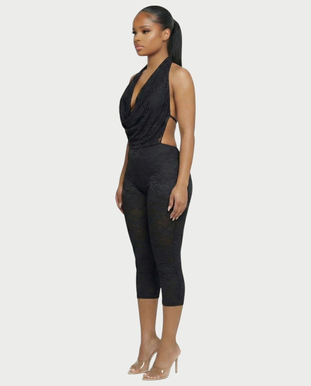 KATRINA Cowl Neck Lace Jumpsuit