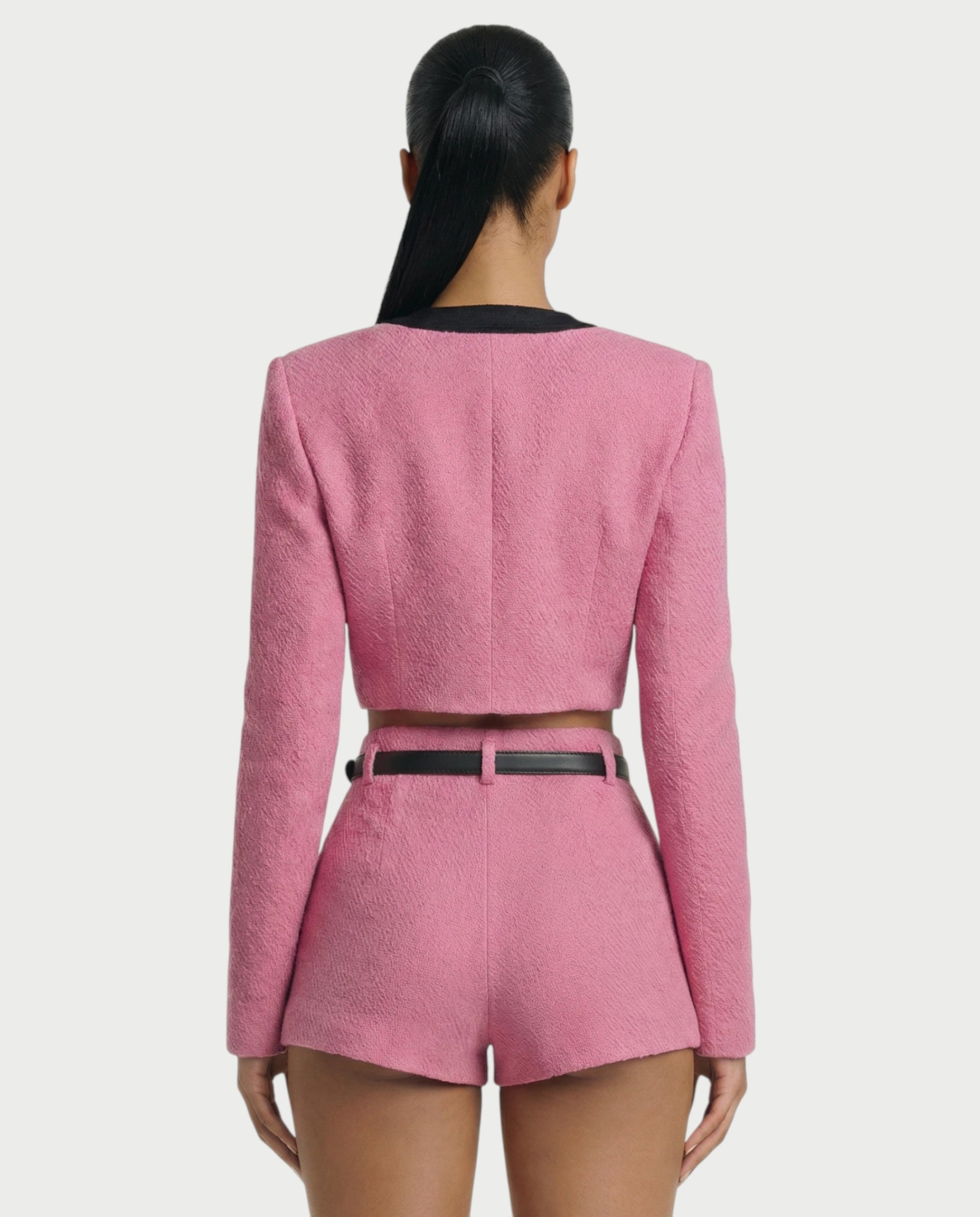 VELYA Cropped Jacket & High-Waist Mini Shorts Set