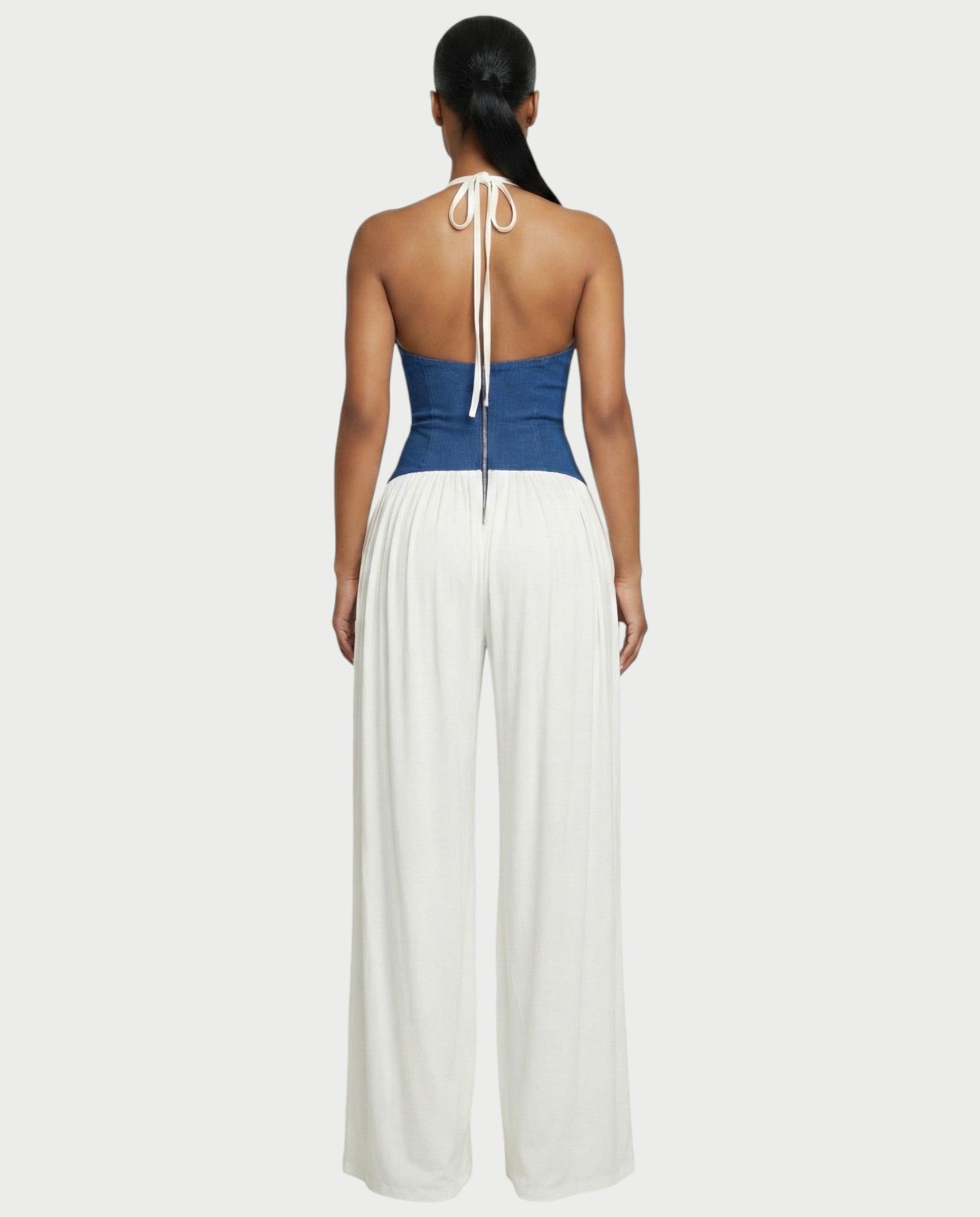 AMARIS Halter Neck Backless Wide Leg Jumpsuit