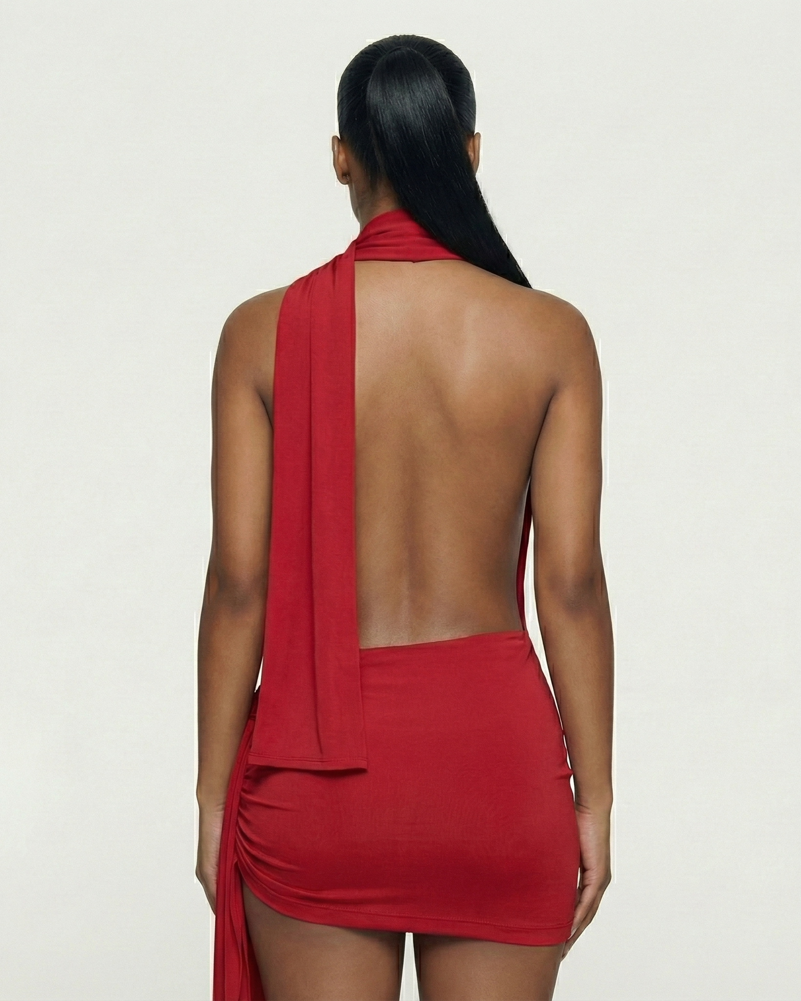 ZOLYN Halter Cut-Out Draped Mini Dress