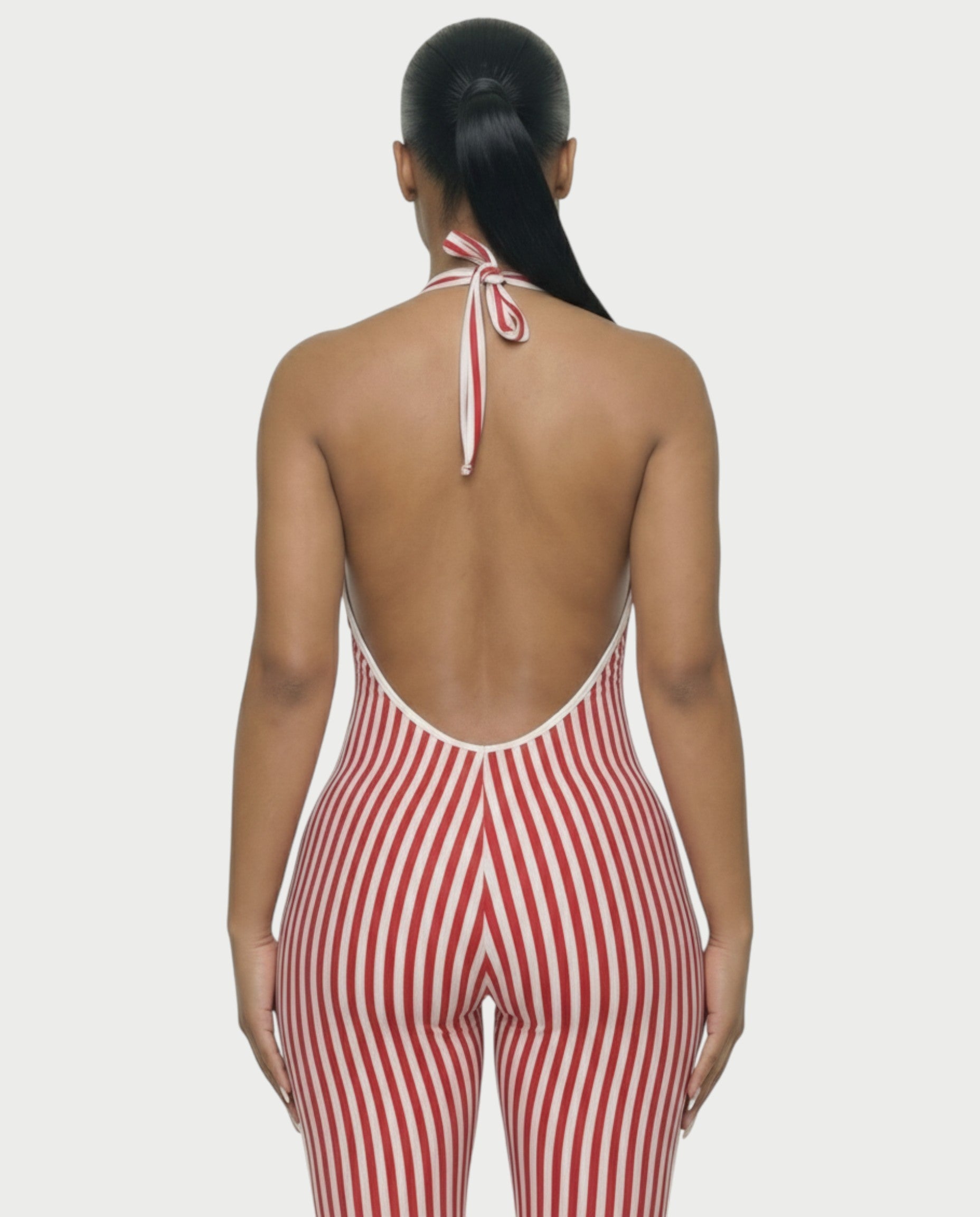 PHIA Striped Backless Romper