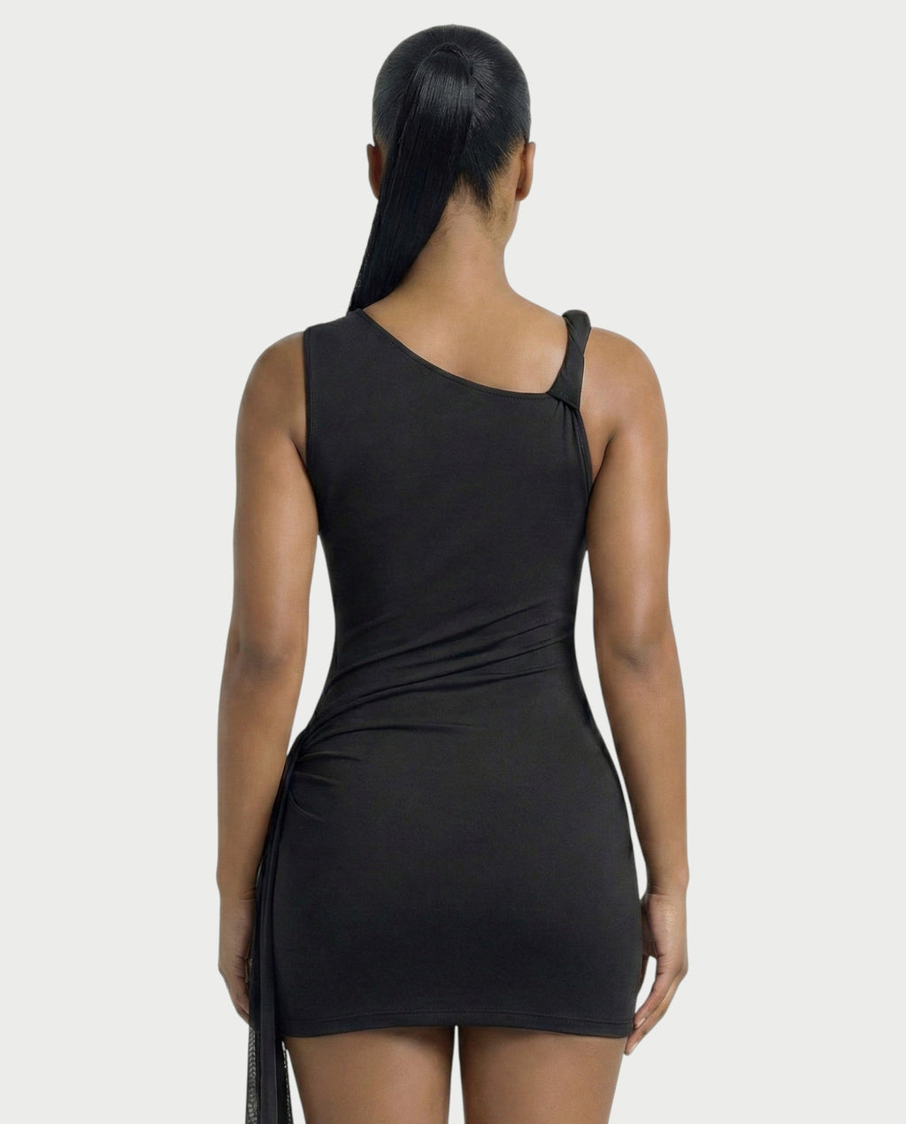 ANNARA Asymmetric Draped Mini Dress