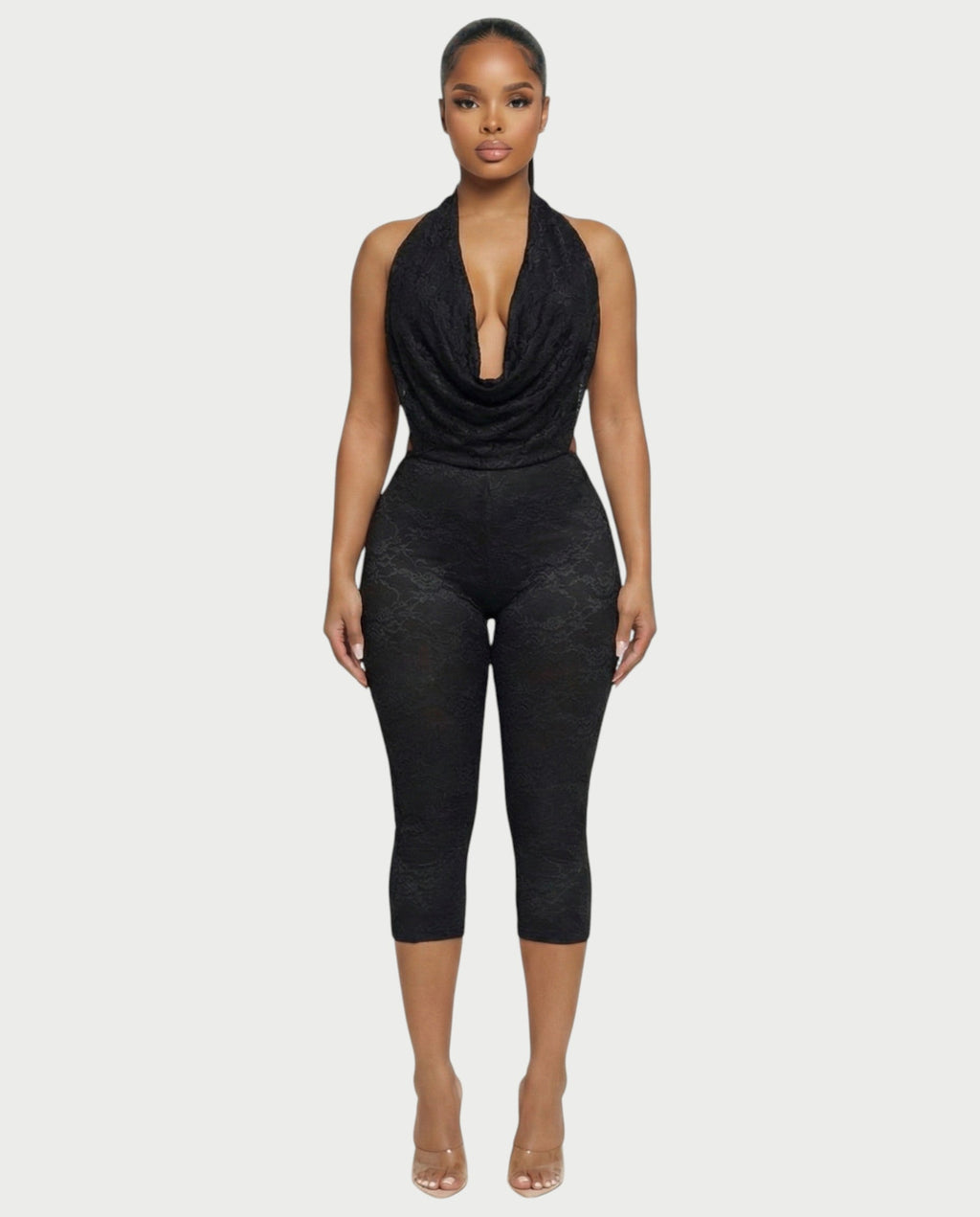 KATRINA Cowl Neck Lace Jumpsuit