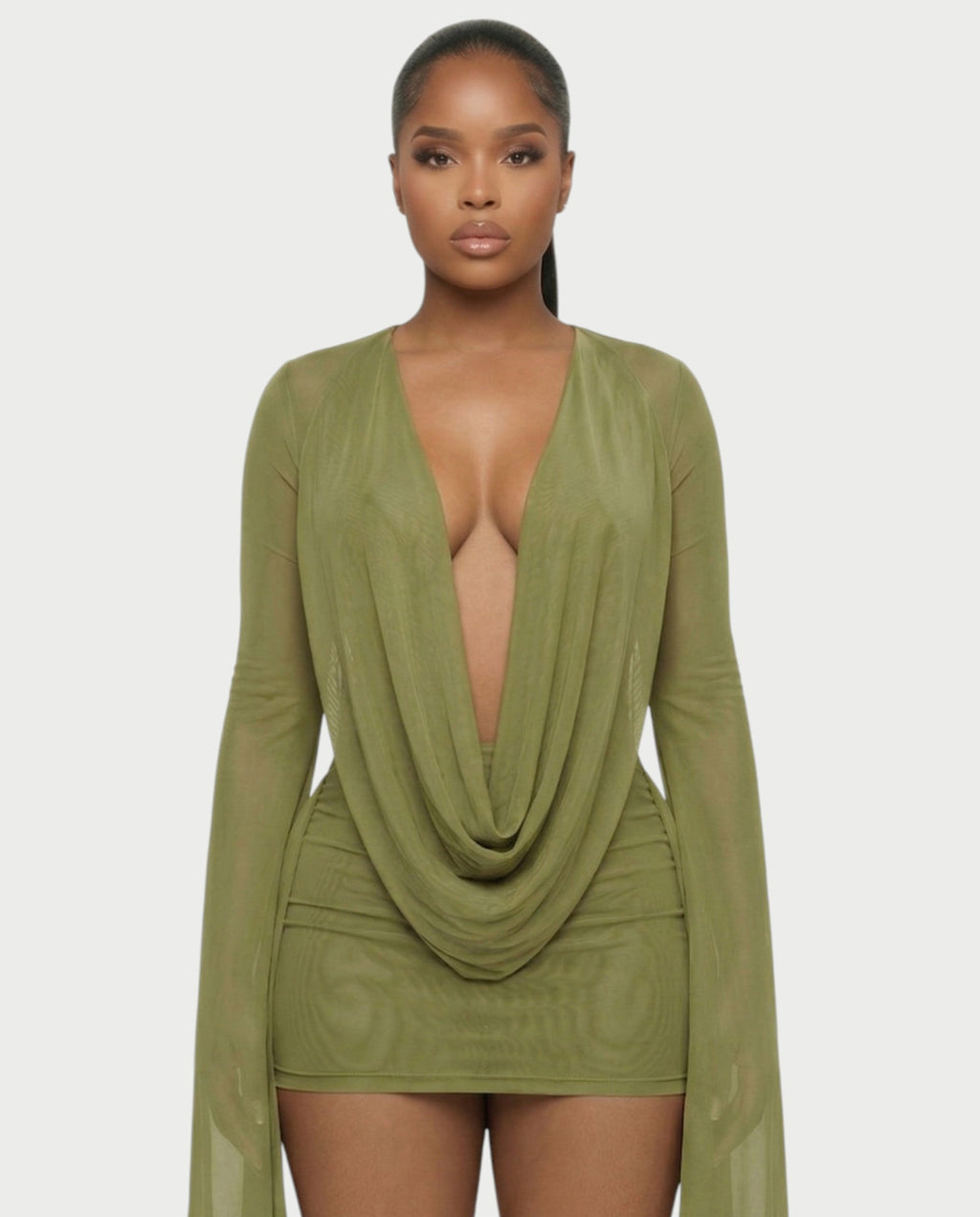 CAROL Cowl Neck Draped Mini Dress