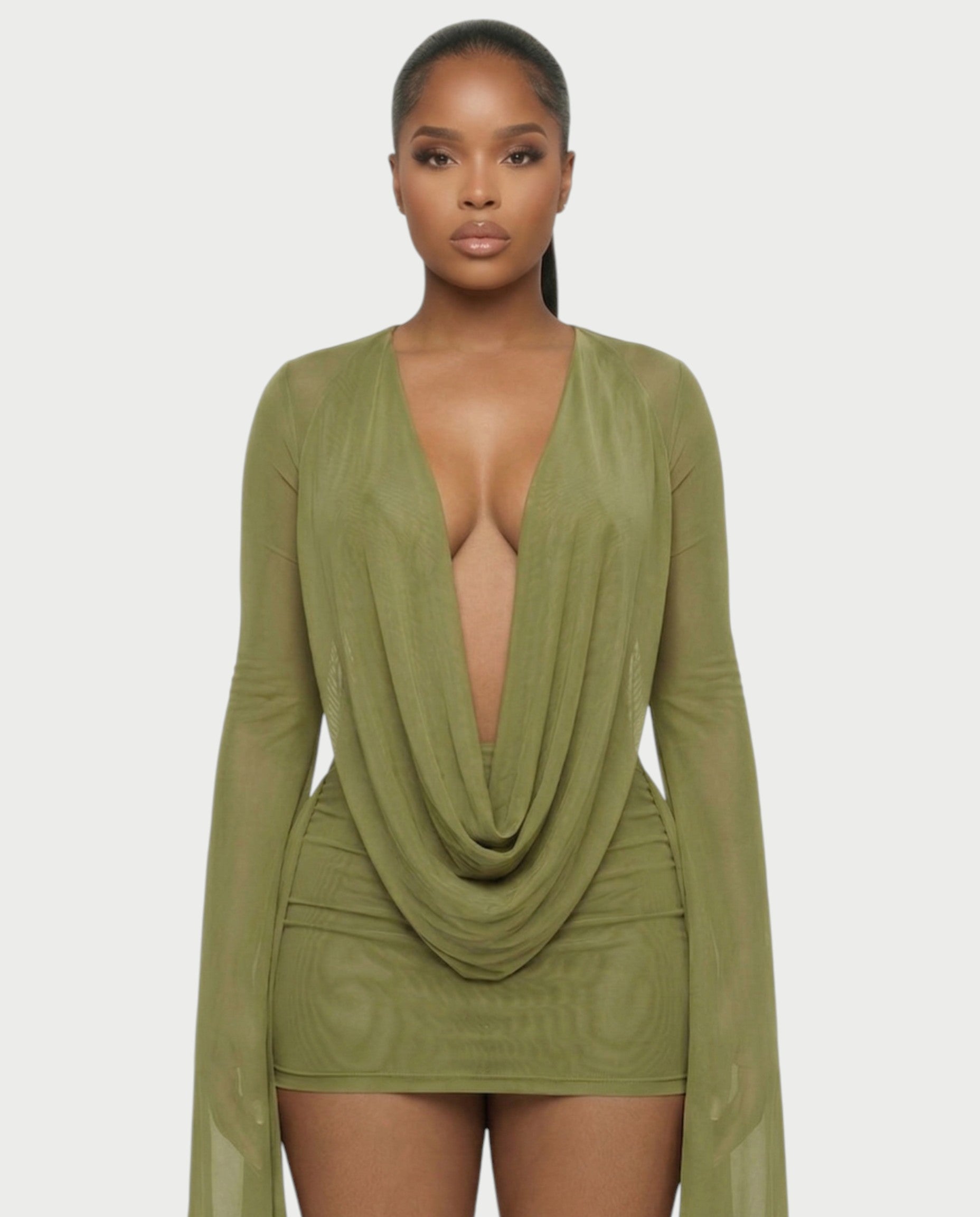 CAROL Cowl Neck Draped Mini Dress