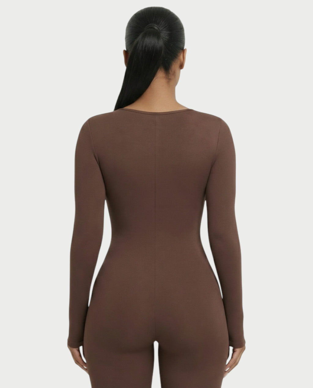HINNA Plunge Neck Long Sleeve Jumpsuit