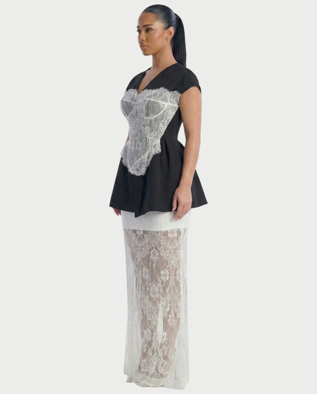 ELVIA Lace Corset Top & Sheer Lace Maxi Skirt Set
