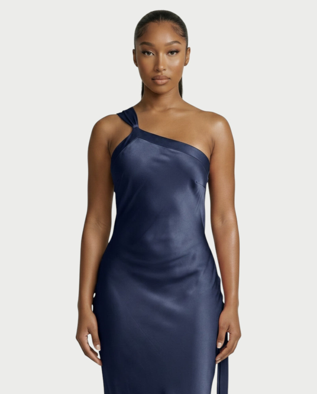 SELENE One-Shoulder Strap Satin Maxi Dress