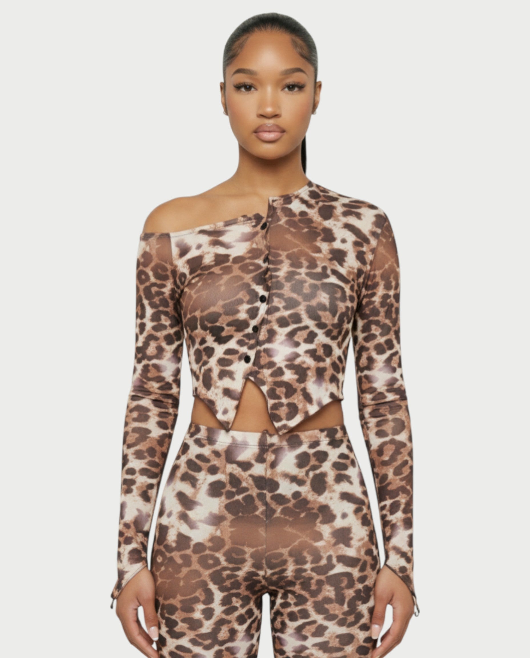 REVNA Leopard Print Asymmetrical Top & Capri Pants Set