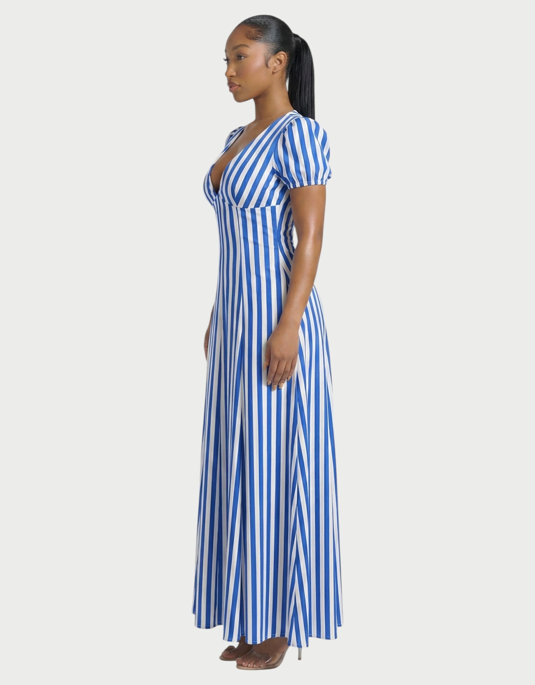 SAHARA Striped Puff Sleeves Maxi Dress