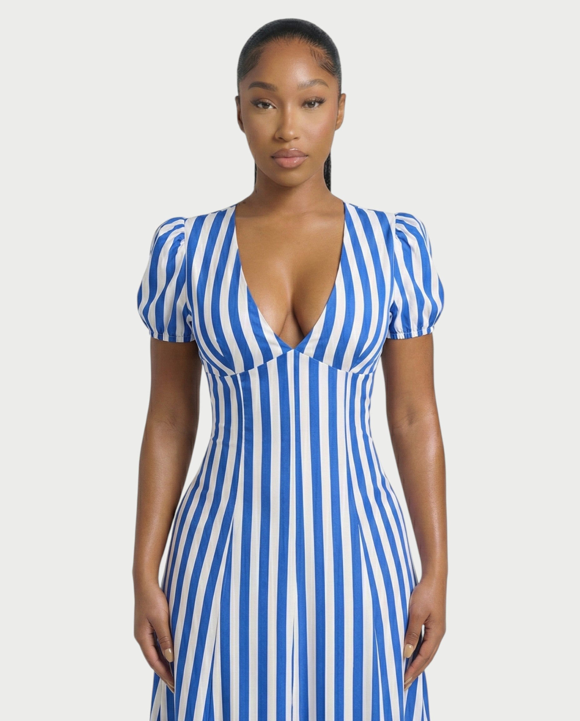 SAHARA Striped Puff Sleeves Maxi Dress