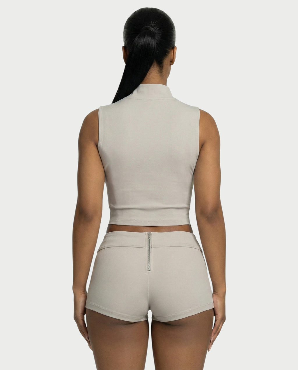 SARIAH Zip Up Cropped Tank Top & Shorts Set
