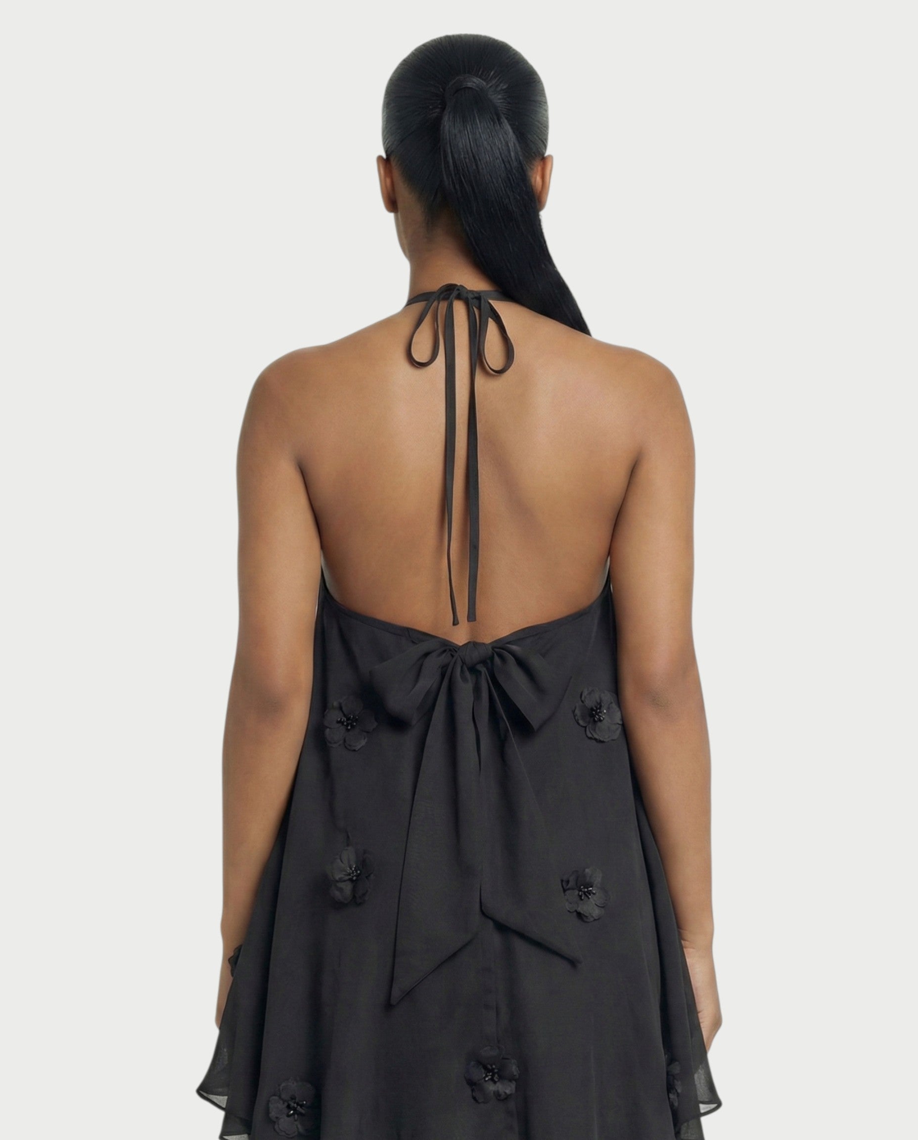 EMELIYA 3D Flower Halter Mini dress