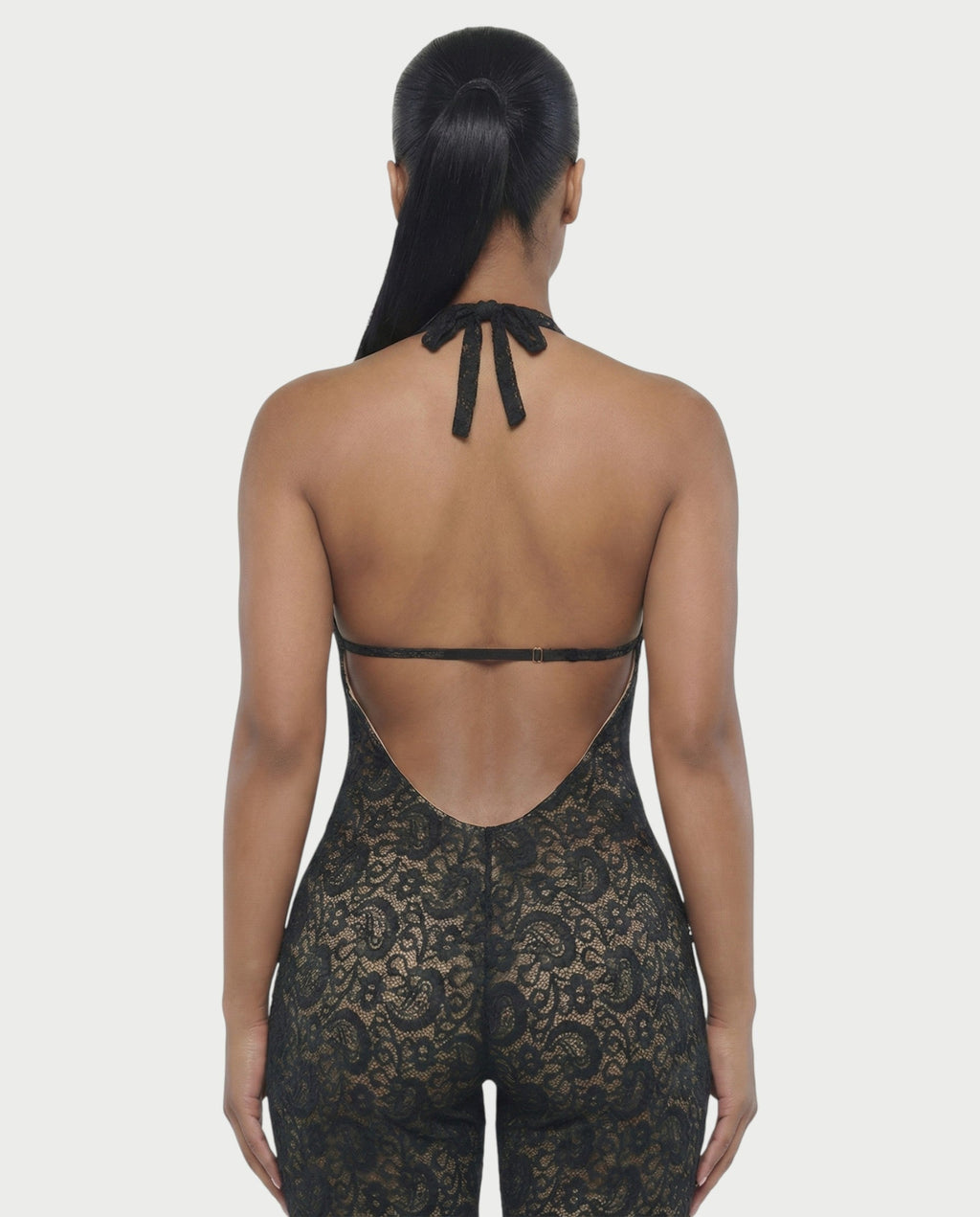 VENYA Deep-V Halterneck Lace Romper