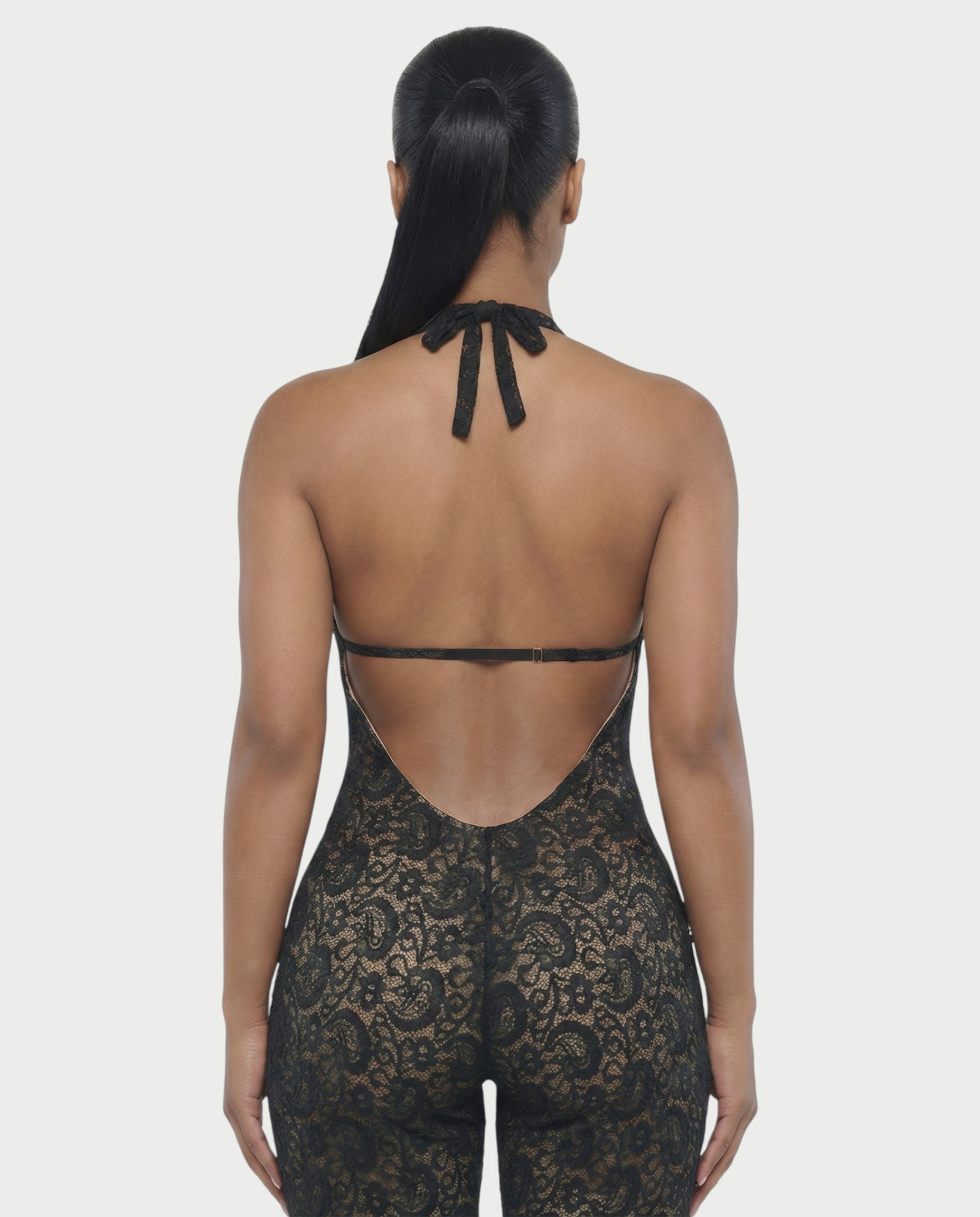 VENYA Deep-V Halterneck Lace Romper