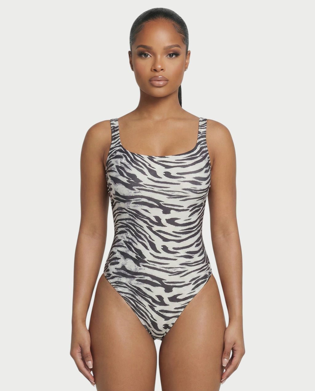 Patterned Scoop Neck Bodysuit